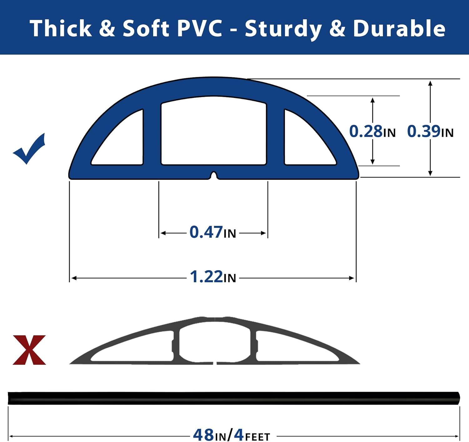 Floor Cable Cover, 4Ft, Black Wire Cover for Floor, Prevent Cable Trips & Protect Wires, Floor Cord Cover - Cord Cavity - 0.39" (W) X 0.24" (H) image number 6