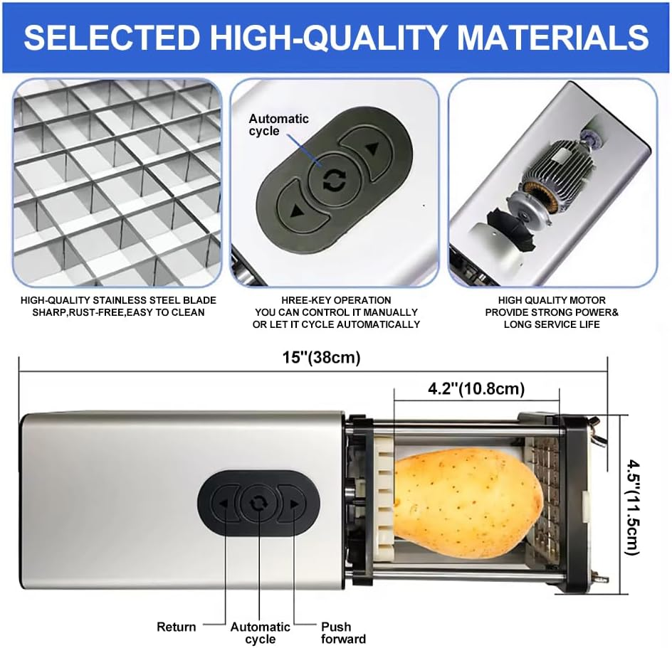 CHAOFLIGHT Electric French Fry Cutter,Vegetable Cutter Vertical Potato Chips Cutter Machine Commercial Vegetable Chopper Stainless Steel Potatoes Maker with 1/2 & 3/8 Inch Blade (Horizontal) - Horizontal image number 5