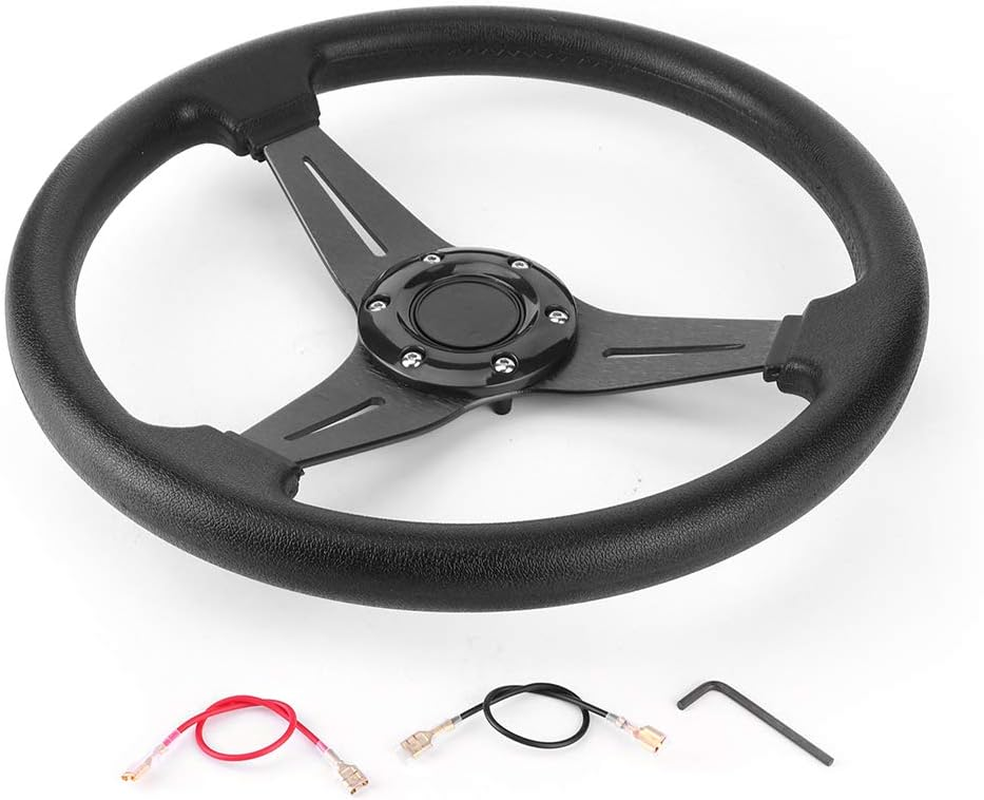 Car Racing Steering Wheel, PU Leather and Aluminum Spokes Universal Racing Car Drifting Steering Wheel, Flat Drifting Universal Sports Steering Wheel (Black) image number 6