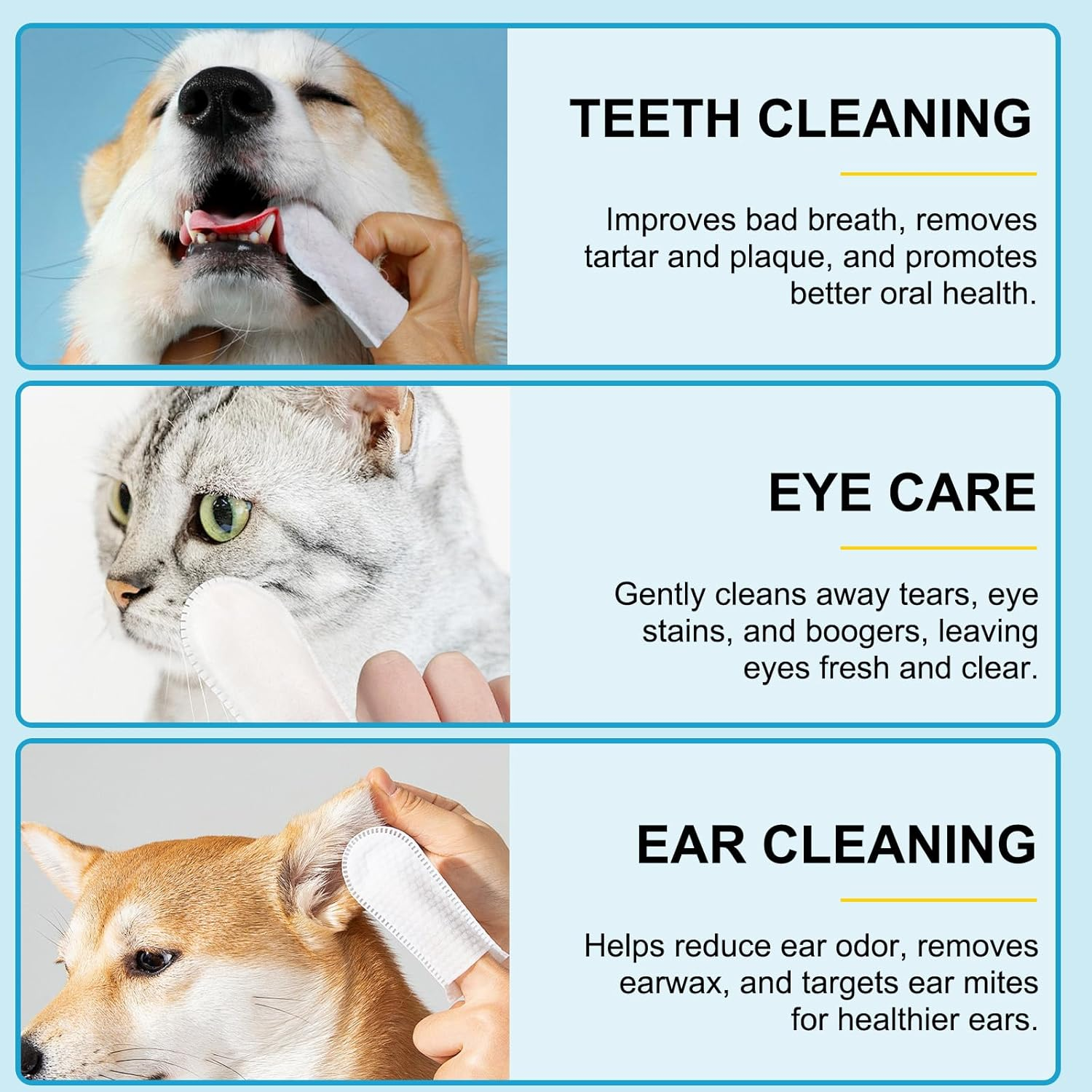 Dog Dental Care Wipes - Cat & Dog Teeth Cleaning Finger Wipes - Reduces Plaque & Freshing Breath - Disposable Pet Wipes - 50 Count image number 3