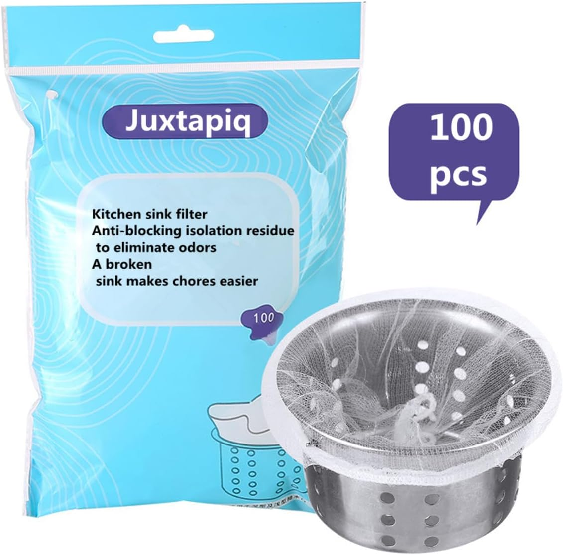 Kitchen Sink Strainer Mesh Bag-100 PCS Mesh Sink Drain Strainer Bags,Elastic Anti-Clogging Sink Filter for Sink Drain Strainer Collecting Kitchen Waste Garbage Leftover Food image number 4