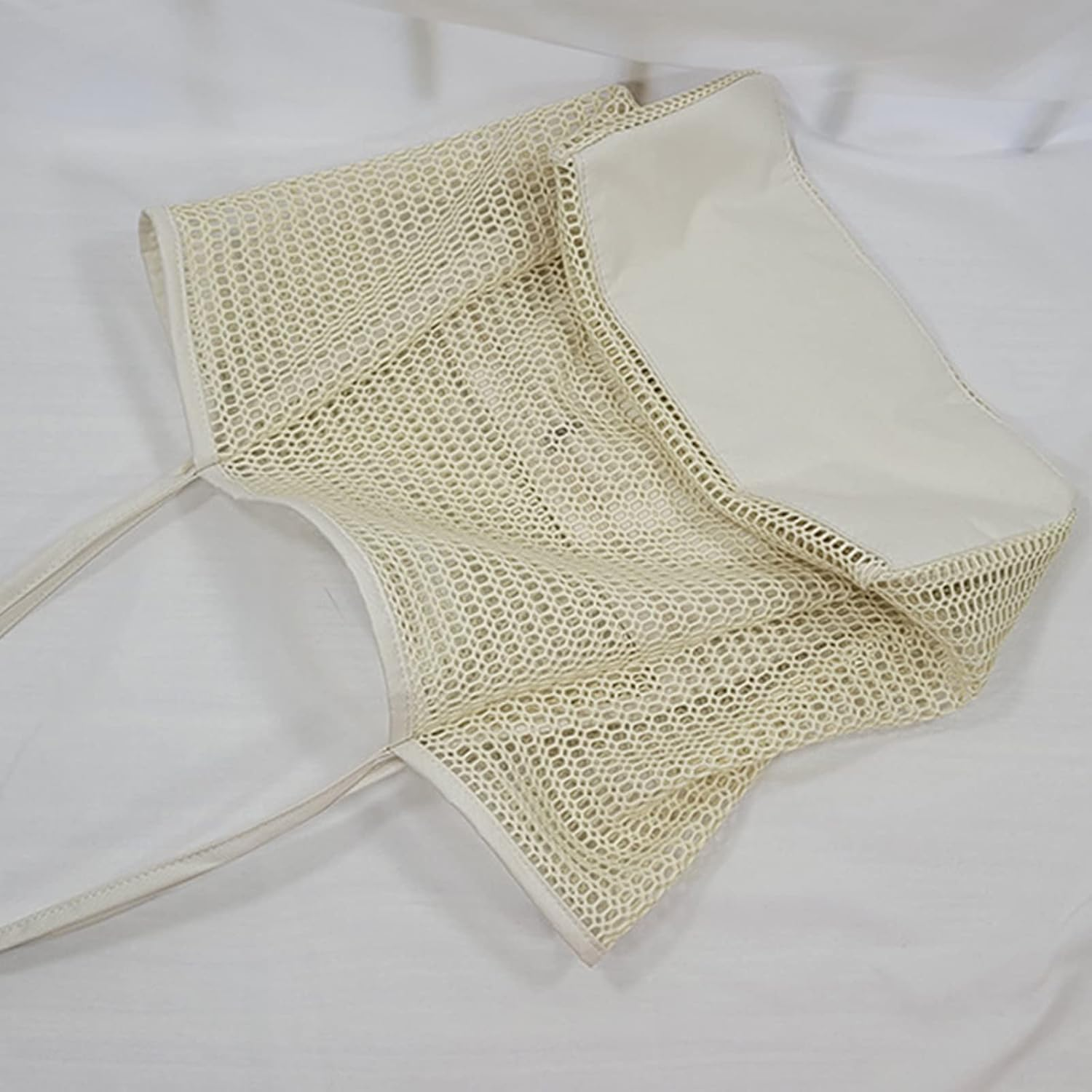 Large Mesh Beach Bag and Beach Bag Tote, Toy Tote Bag with Pockets Are Lightweight Foldable for Family Pool & Vacation Essential,Beige