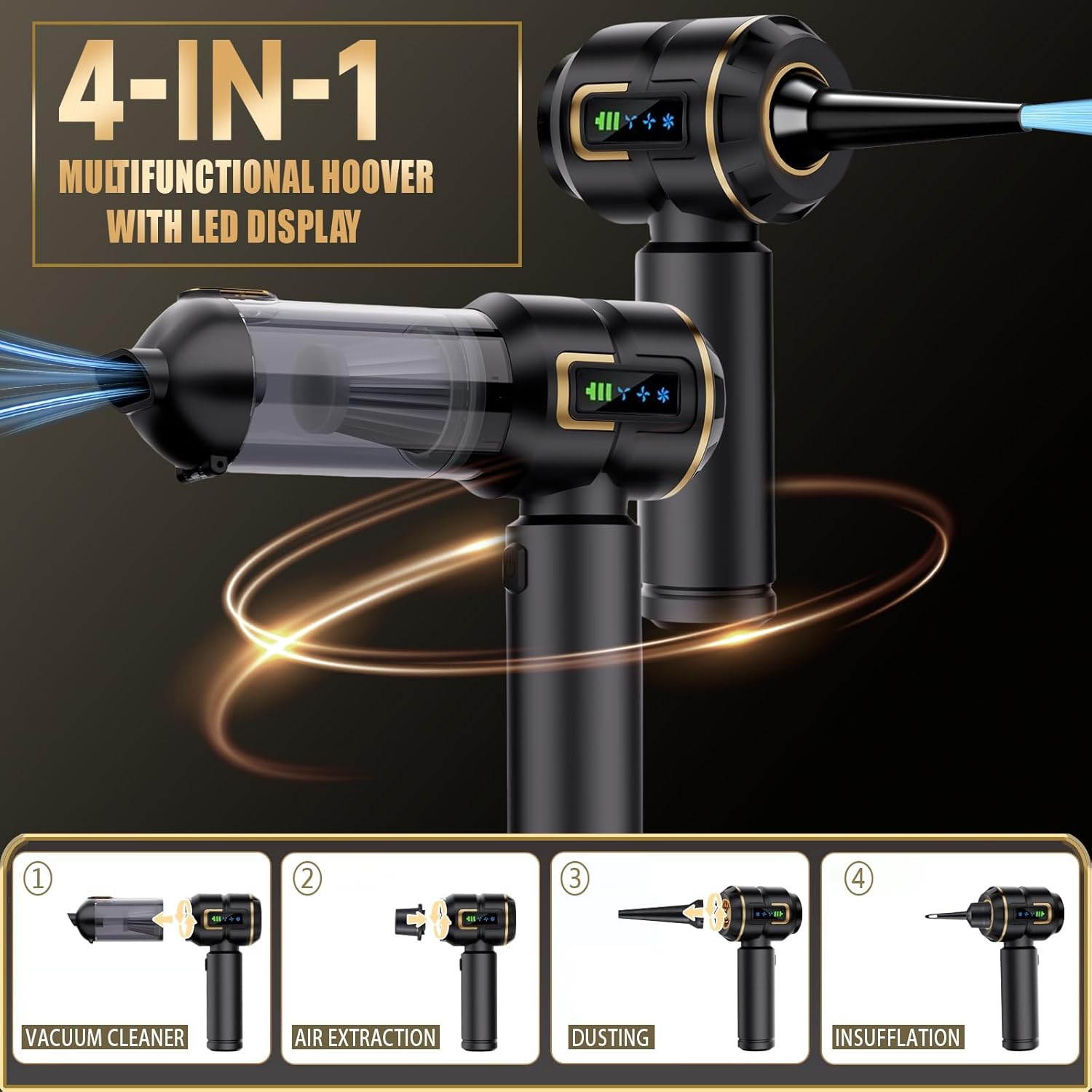 Lyiazsoy Car Vacuum Cleaner Cordless,22000Pa High Power Mini Vacuum Cleaner,Rechargeable Handheld Vacuum Cleaner,Car Hoovers for Pet Hair, Home, Office, Kitchen(Gold Black) image number 1