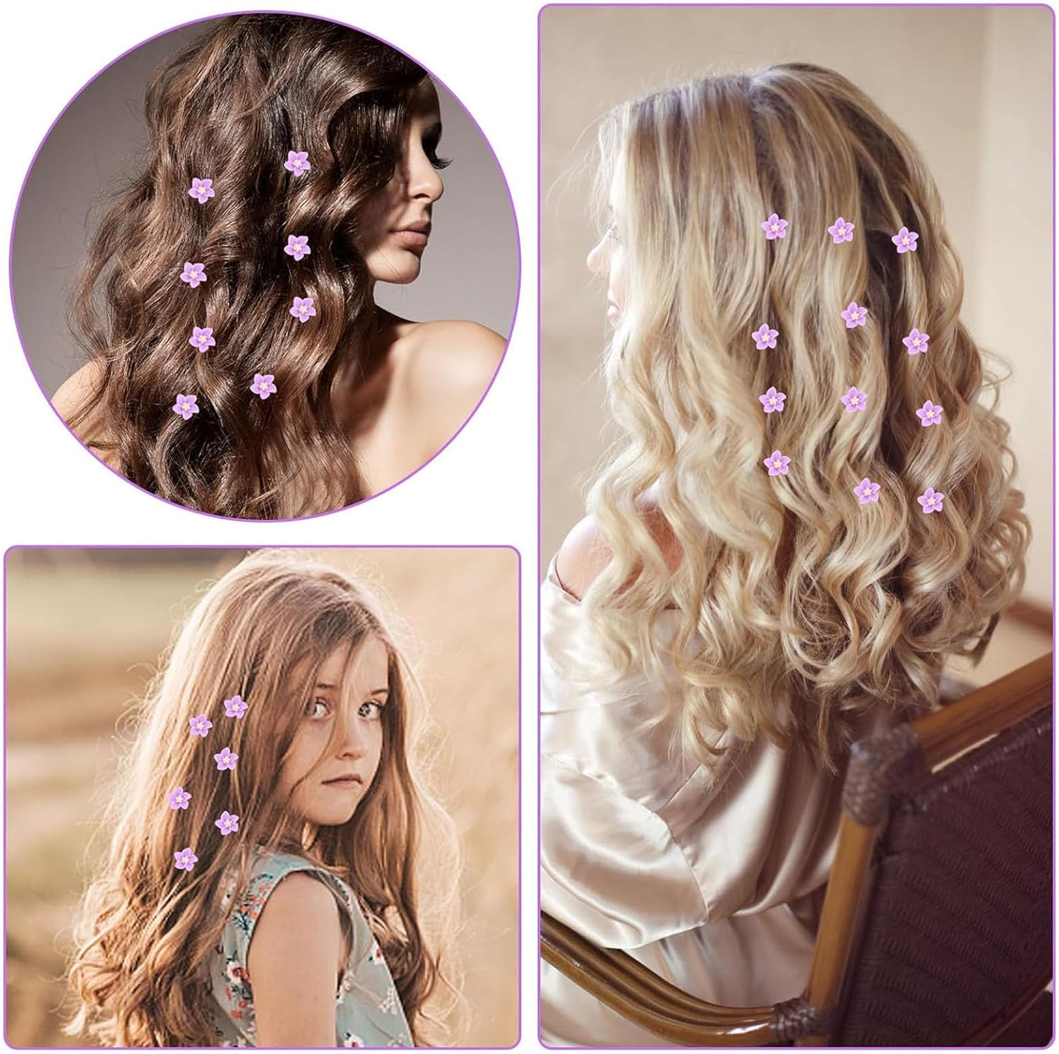 Dinghaole 10 Pcs Mini Flower Hair Clips, Lily Flower Purple, Tiny Cute Claw Clips, Flower Girl Hair Accessories, Lily Flower Small Hair Accessories for Women Girls Daily Party Wedding Accessories image number 2