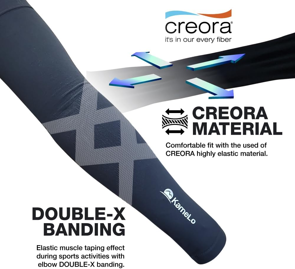 Kamelo UPF50+ Korean UV Sun Protection Cooling & Compression Arm Sleeves Pair Unisex for Men Women - CREORA&reg;/AQUA-X (AS-AQUA)