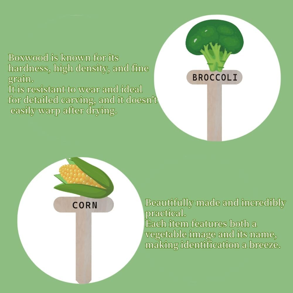 22 Pack Boxwood Garden Plant Labels - Wooden Veggie Tags, Cartoon Gnome Style, Indoor/Outdoor, Wooden Garden Markers for Pots & Plants image number 4