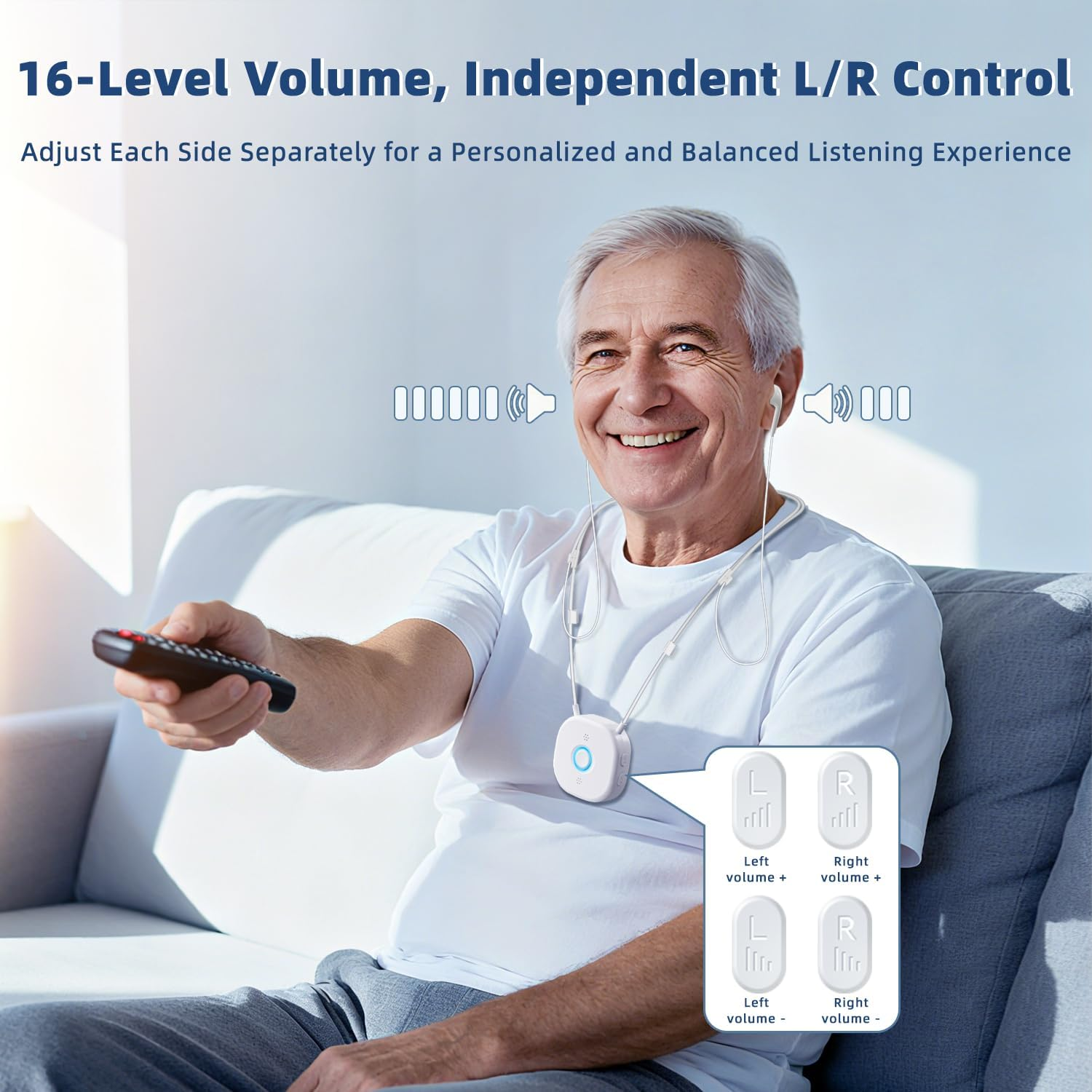 Wireless TV Headphones for Seniors, Wireless Headphones for TV with Large Buttons, Independent Volume Control, Plug & Play, 15H Battery, Compatible with Optical & AUX image number 1