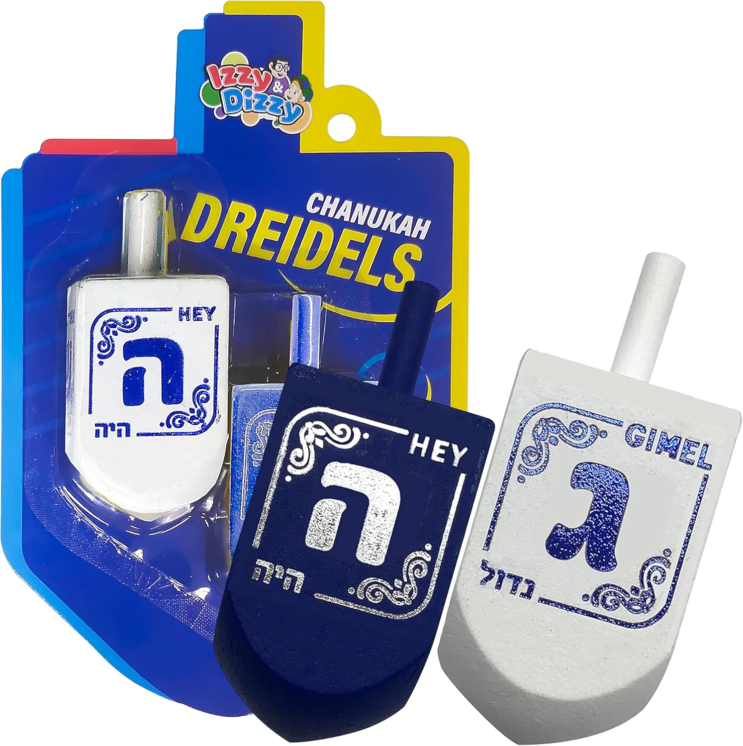 Izzy 'N' Dizzy Hanukkah Dreidels - Extra Large Blue and White Wooden Dreidel - 2 Pack image number 3