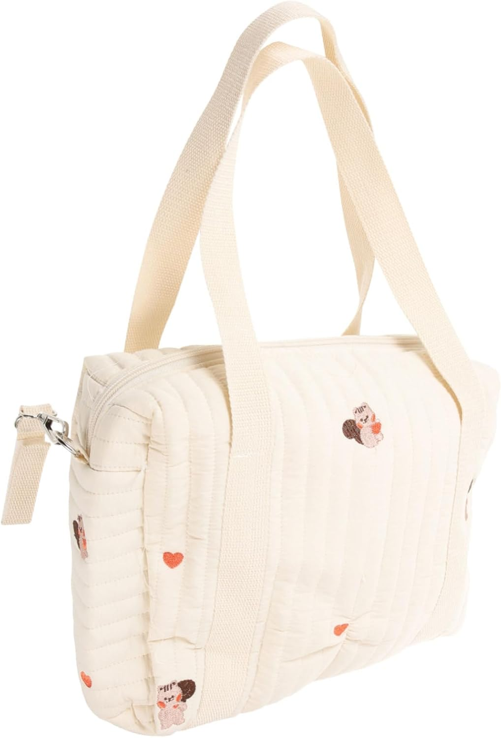 Embroidered Cotton Diaper Bag Stroller Diaper Tote for Moms Medium Size Squirrel Design Baby Storage Bag Travel Compact Double Strap image number 2