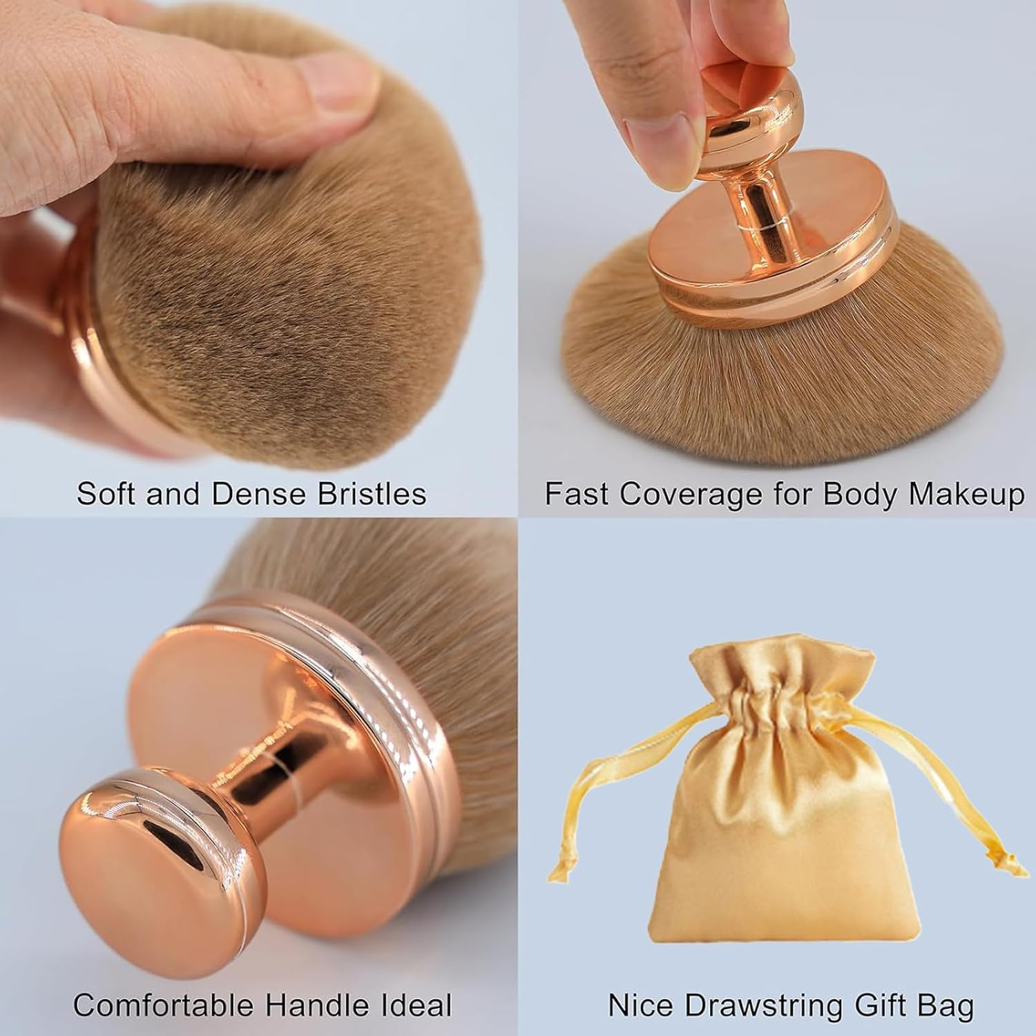 Body Makeup Brush & Nail Art Dust Brush for Self Tanner, Self Tan Back Applicator 74Mm Kabuki Self Tanner Applicator (Rose Gold + Drawstring Bag) image number 3