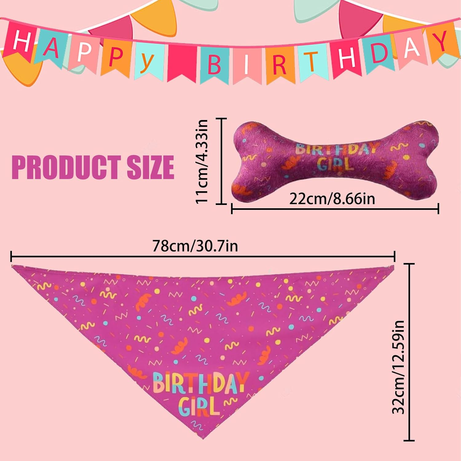 Dog Birthday Triangle Bib, Dog Birthday Bandana, Birthday Dog Bandana, Birthday Bone Toy with Dog, Suitable for Small, Medium and Large Female Dogs and Cats image number 4