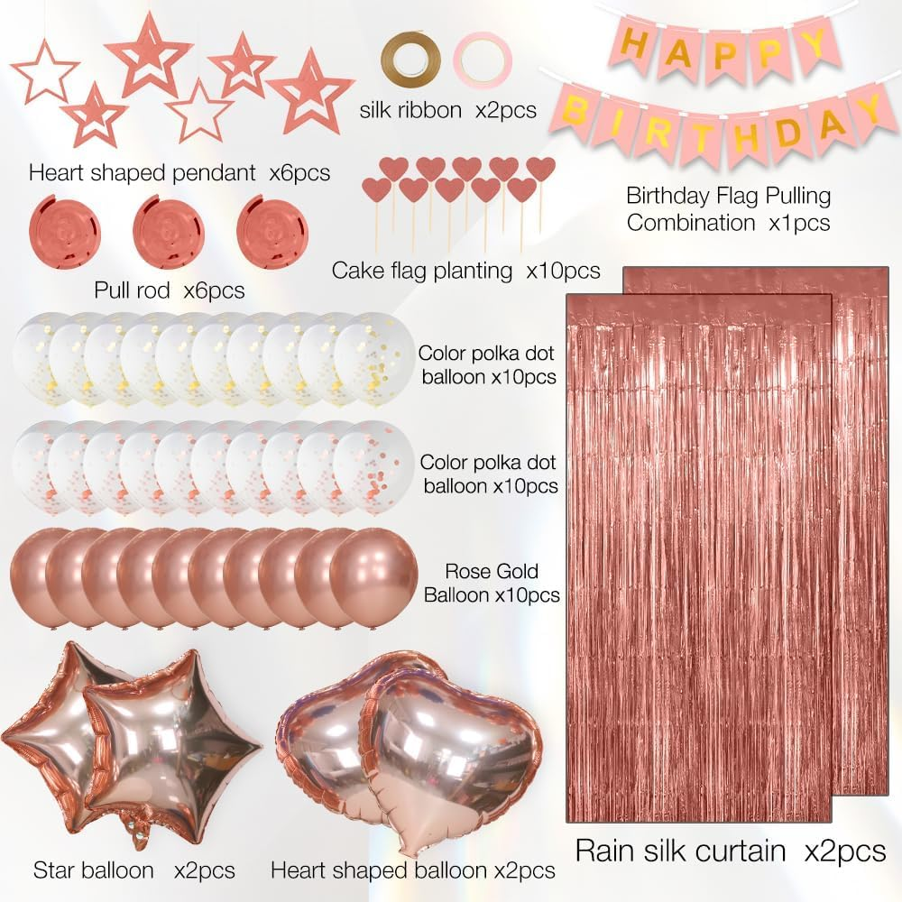 Happy Birthday Decorations for Women Rose Gold Birthday Decorations Happy Birthday Banner Fringe Curtain Butterfly Hanging Swirls Party Decorations for Girls Cupcake Toppers Foil Confetti Balloons - Blue Pink image number 6