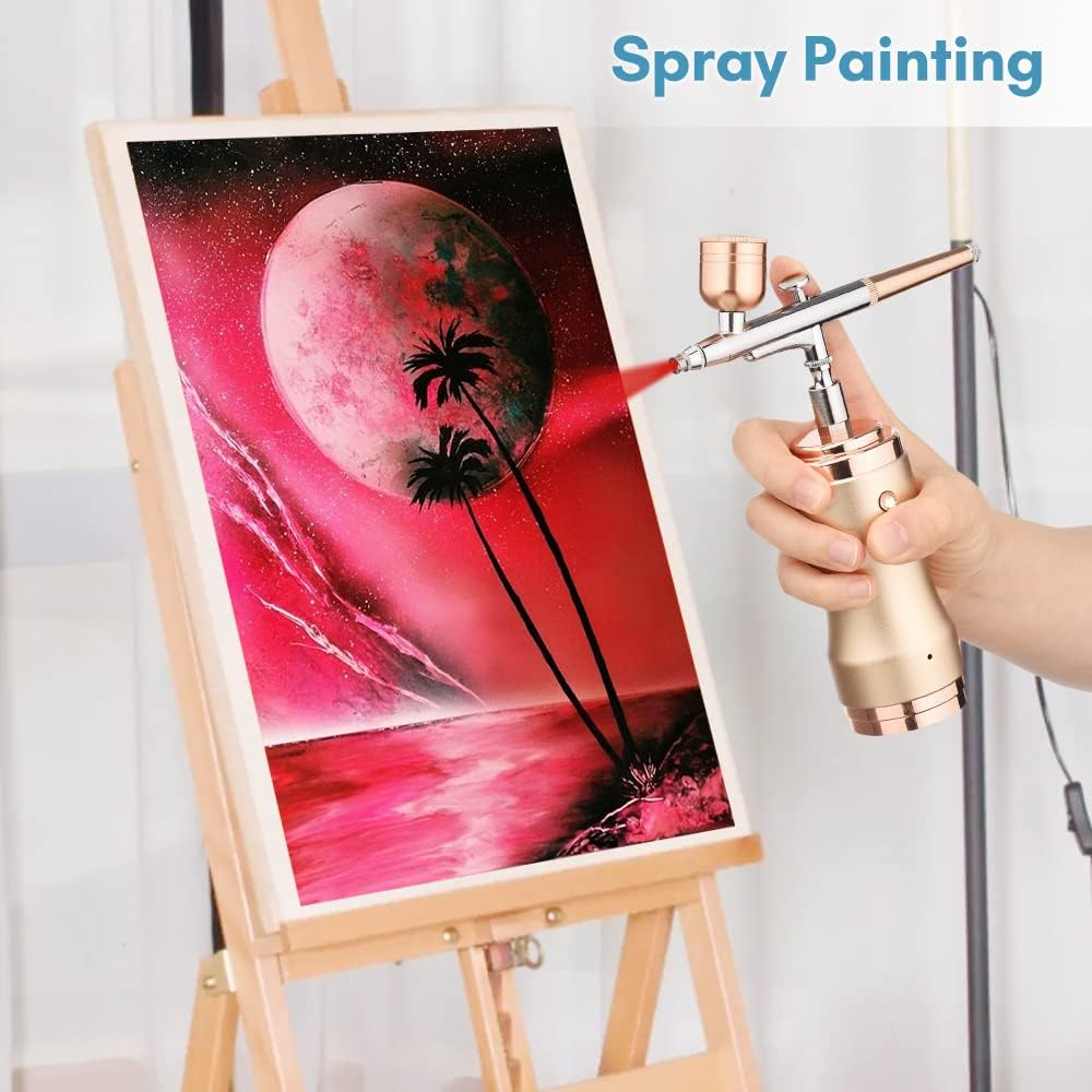 Eacam Portable Airbrush Kit with Compressor Handheld Cordless Air Brush Pen Dual-Action 3-Level Adjustable Pressure Built-In Battery for Painting Model Coloring Nail Art Makeup Cake Decorating - Silver image number 2