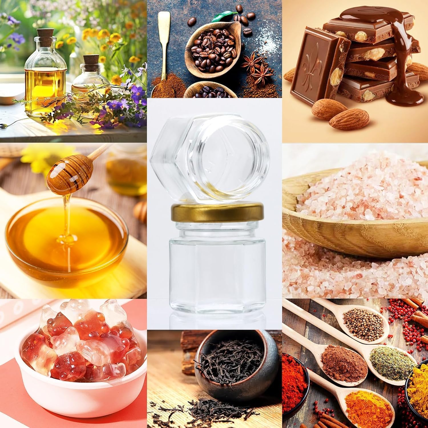 Mini Glass Honey Jars, 60 Pack 1.5 Oz Honey Jars, Hexagon Honey Container with Lid for Baby Shower Wedding Birthday Party Favors