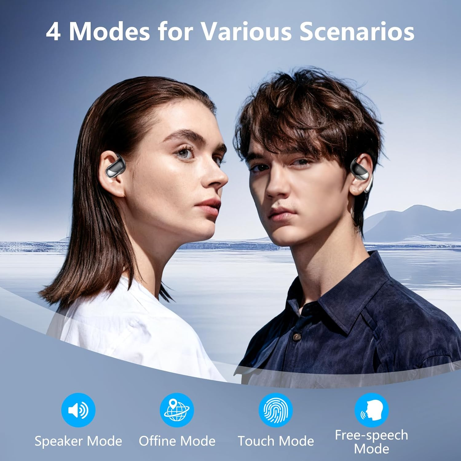 Open Ear Wireless Earbuds Headphones, Bluetooth 5.4, Built-In Mic, IPX7 Waterproof, LED Display Charging Case,Ear Hooks Clip Ear Buds，Design for Running Fitness Workout Office Game Gym image number 6