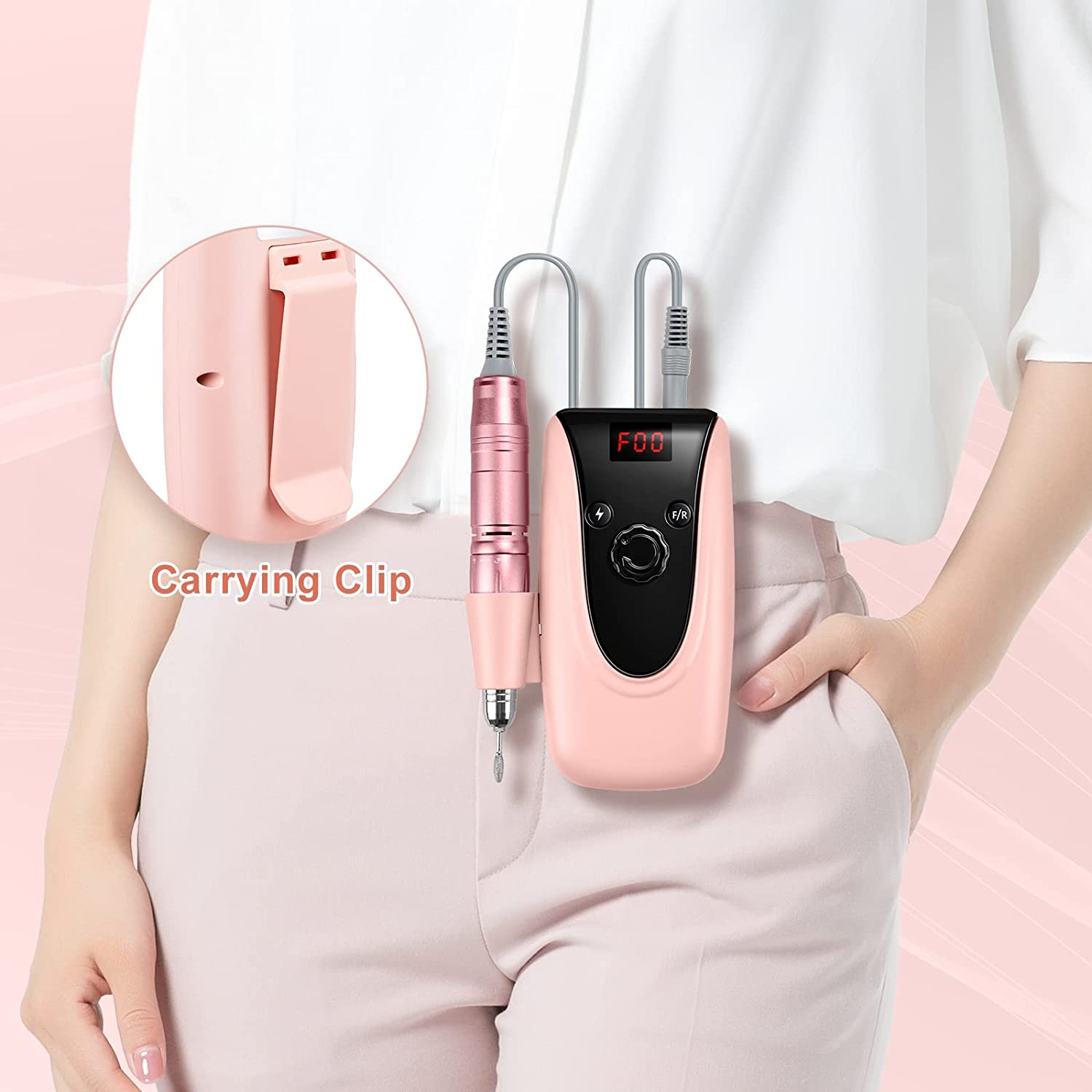 Madenia Professional Rechargeable 35000 Rpm Nail Drill Machine, Portable Electric Nail File E File for Acrylic Gel Nails, Manicure Pedicure Polishing Tools with Display Screen, Pink image number 6
