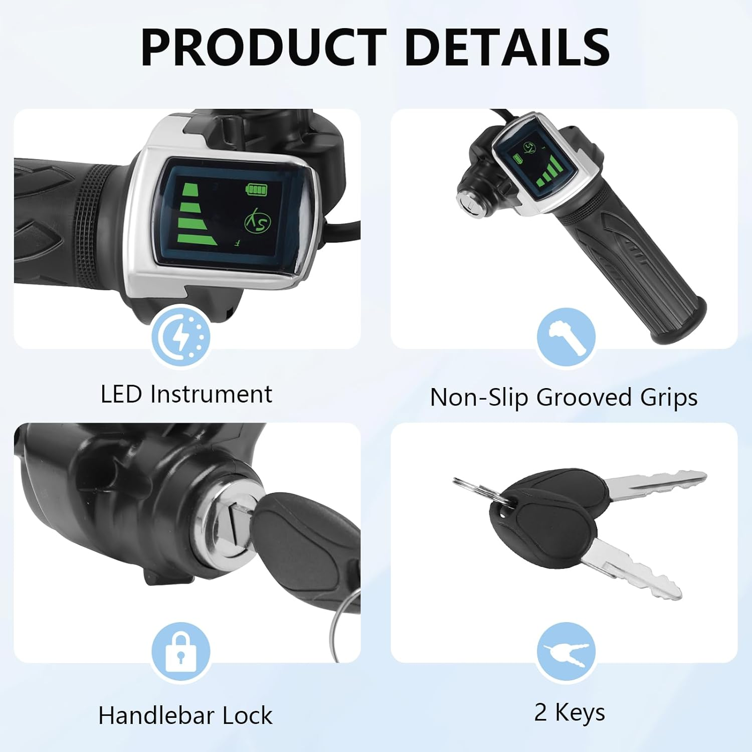 Electric Bike Throttle, 48V Half-Twist Throttle Grip Lock Key Set LED Display Ebike Throttle for Ebike Motorcycle Scooter image number 3