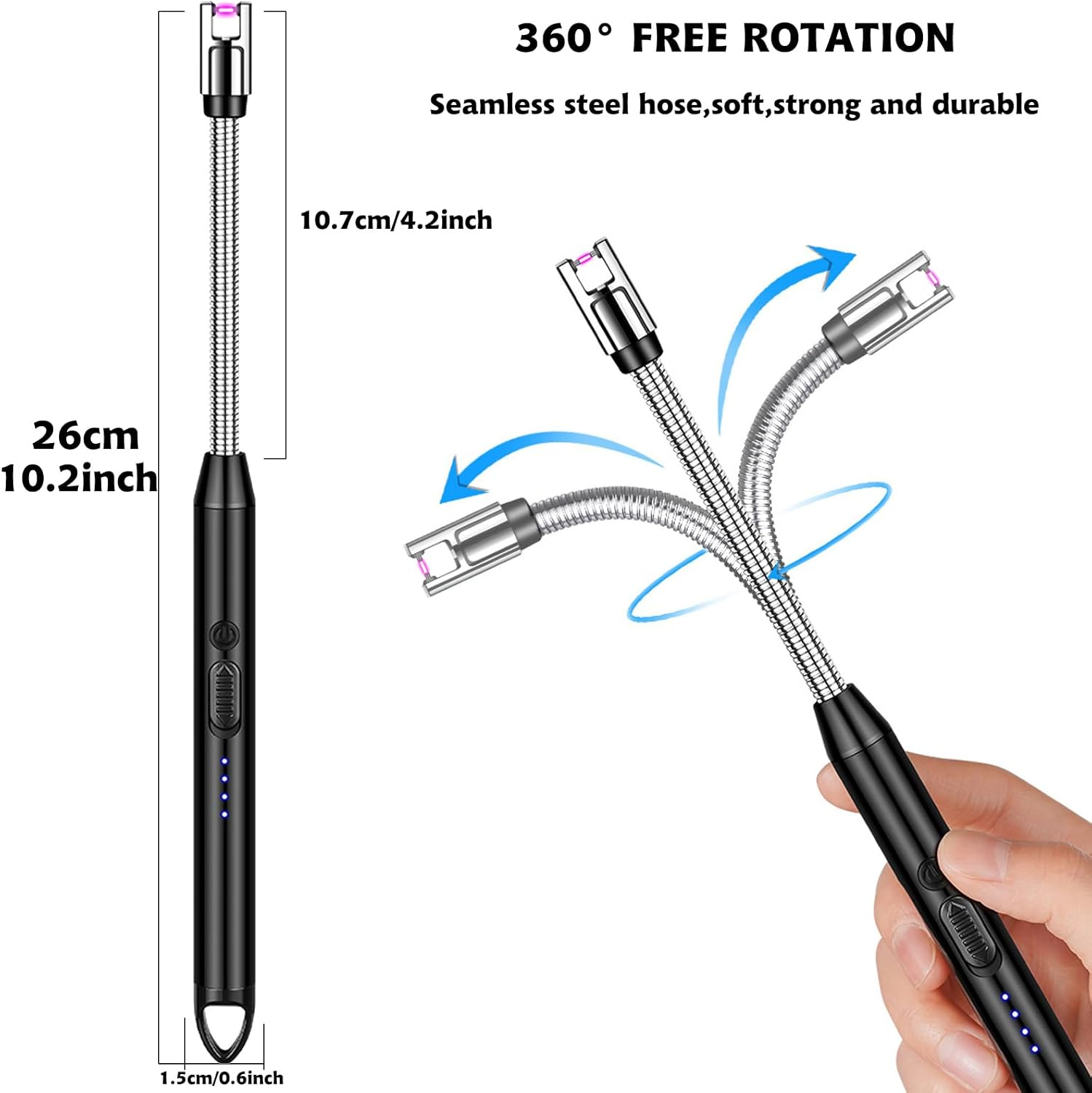 Electric Lighter, 3 Pack of USB Rechargeable Candle Lighter with Hook, 10.2-Inch Flexible Neck Arc Lighters with LED Battery Indicator and Safety Switch for Candle, Kitchen,Grill,Camping (Cone Hook) image number 5