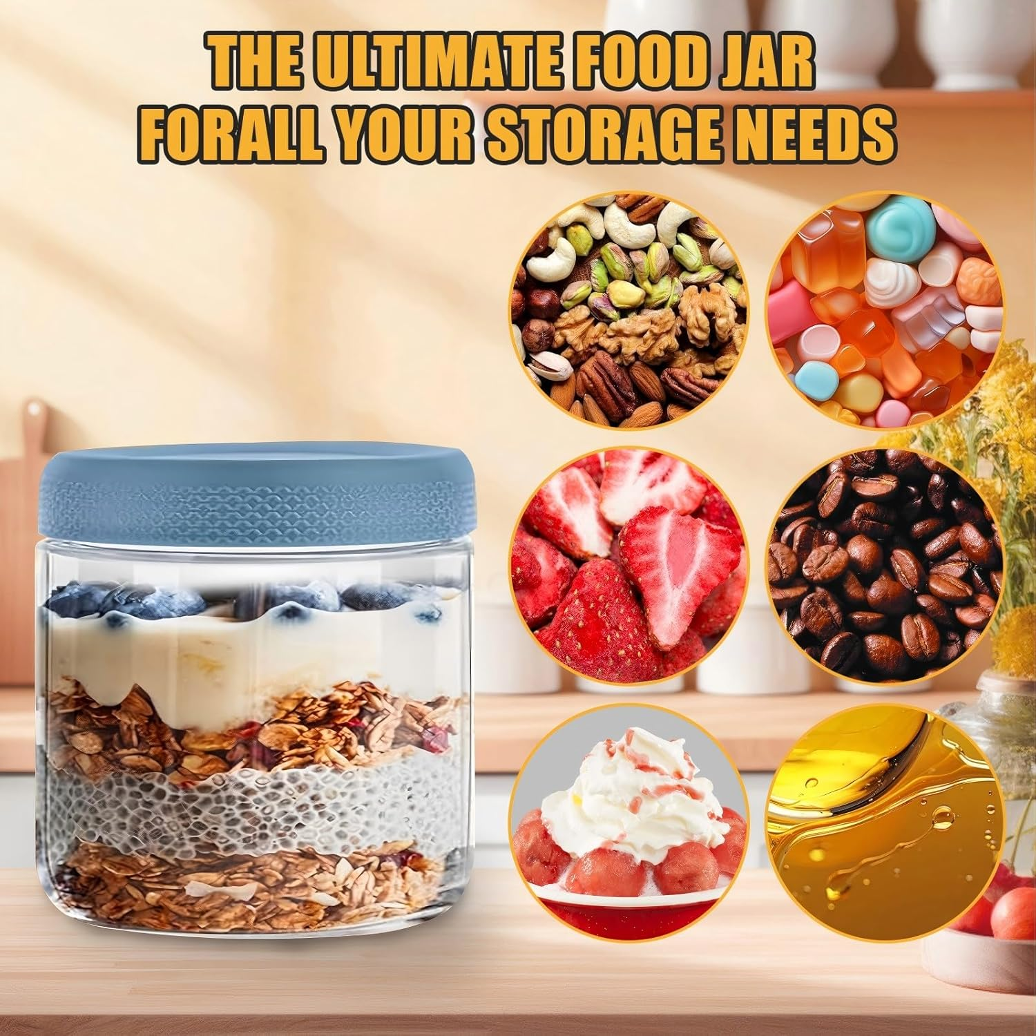6 Pack 350Ml Overnight Oats Containers with Lids, 12 Oz Glass Mason Overnight Oats Jars, Large Capacity Airtight Jars for Milk, Cereal, Fruit, Meal Prep Salad Food Cereal Snacks Pudding Yogurt Storage image number 2