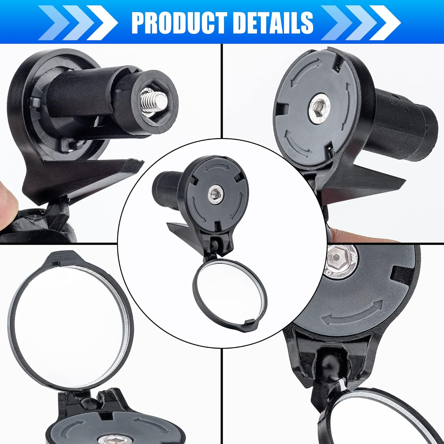 Road Bike Drop Bar Rearview Mirror 2 Pack - Adjustable HD Convex Glass Rear View Mirror for Road Bicycle Mountain Bike Handlebar End image number 3