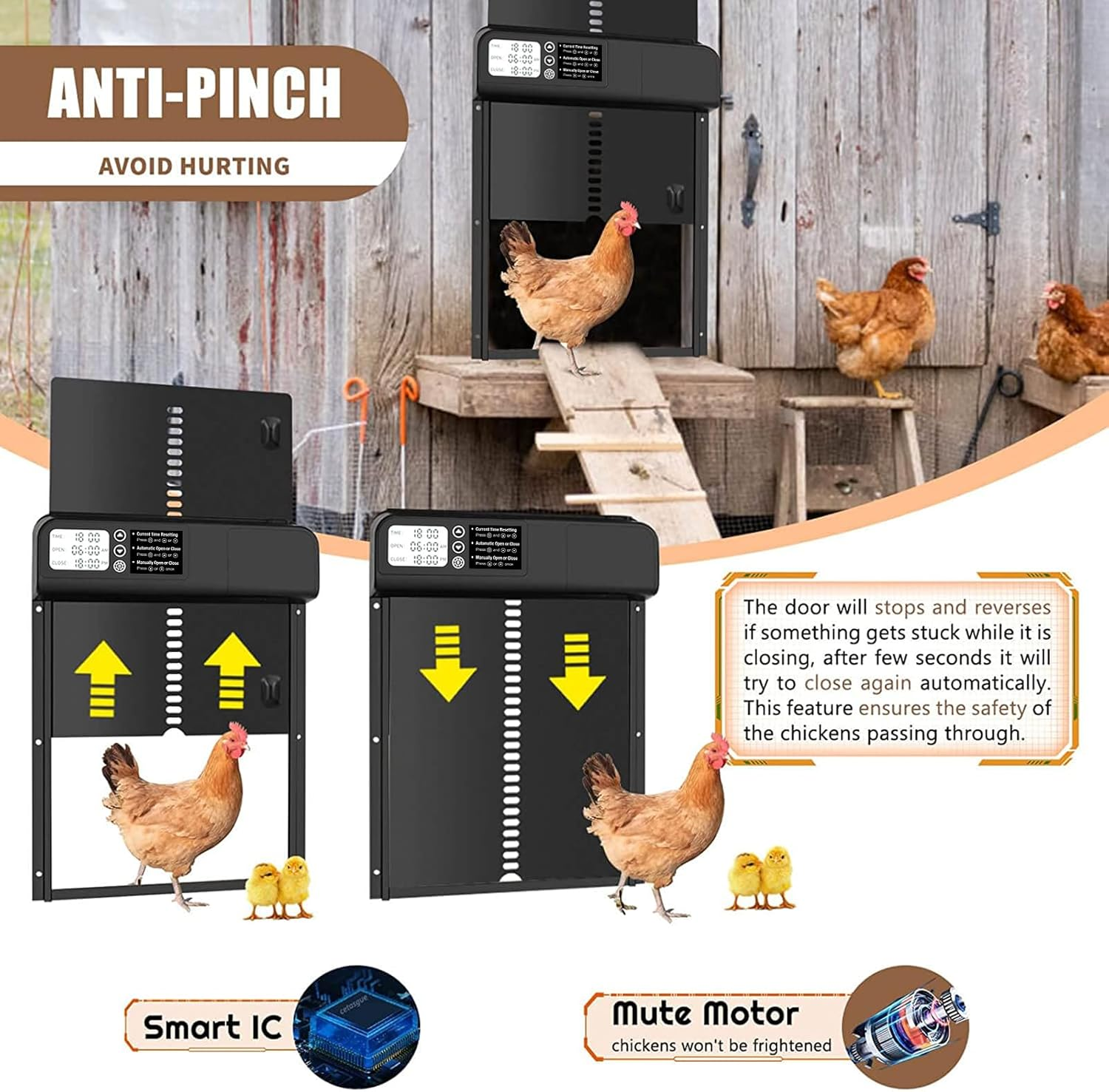 Automatic Chicken Coop Door, Chicken Coop Door Opener with Timer Control, Battery Powered Automatic Chicken Door, Full Aluminum with LCD Screen Water Proof image number 5