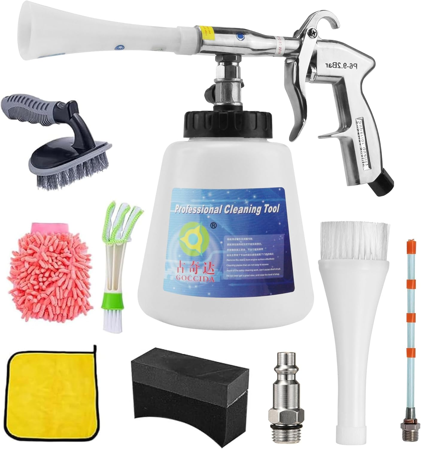 GOCCIDA 8 Car Cleaning Kit, Car Detailing Kit Cleaning Works with Air Compressor (Sponge Cloth + 5 X Brush Tips + Replacement Hose) 8 Parts Car Cleaning Kit image number 5