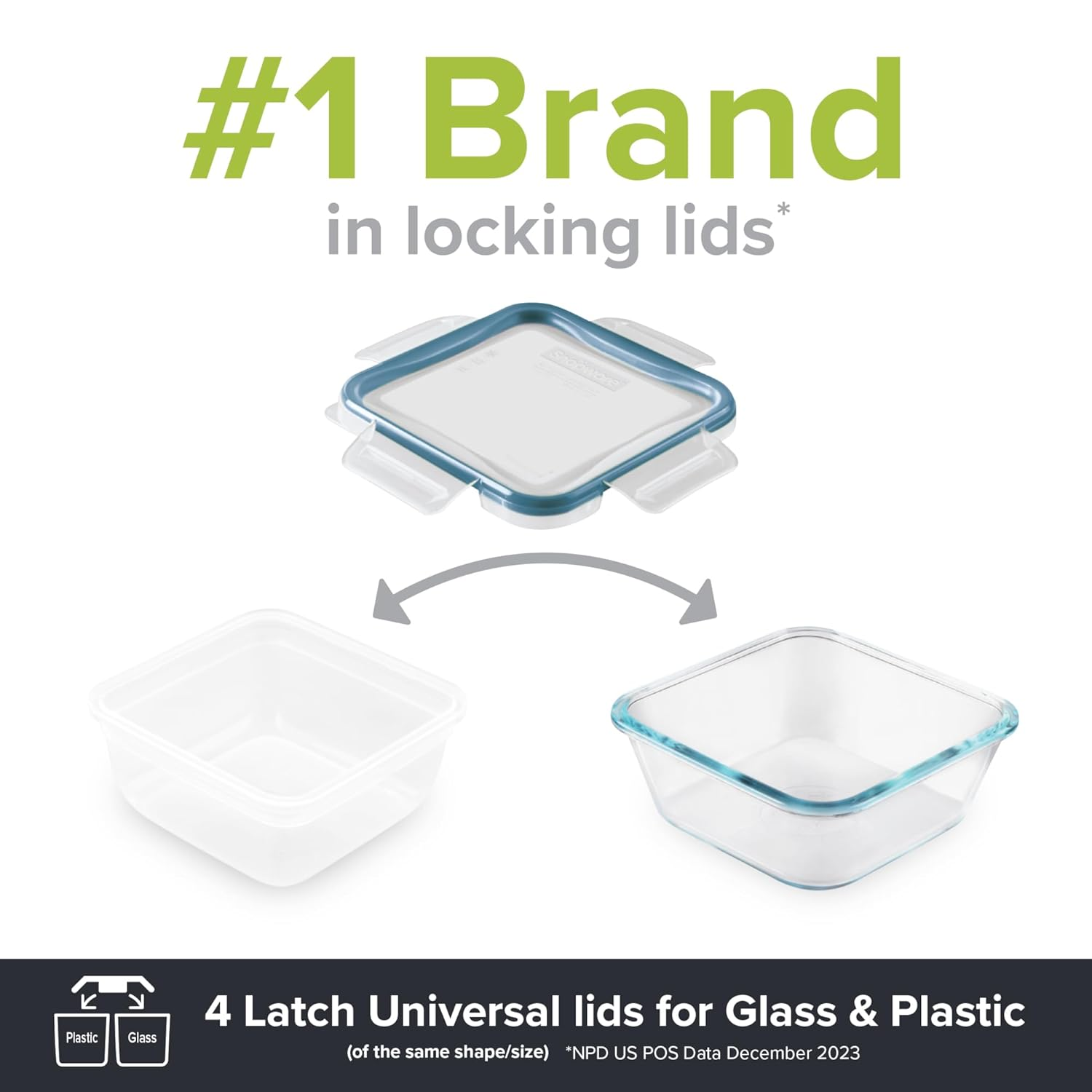 Snapware Total Solution 10 Piece Square Plastic Food Storage Container Set &ndash; 5 Containers with 5 Tab Locking Lids &ndash; Opaque, Microwave, Dishwasher and Freezer Safe, 1.3 Litre Capacity image number 6