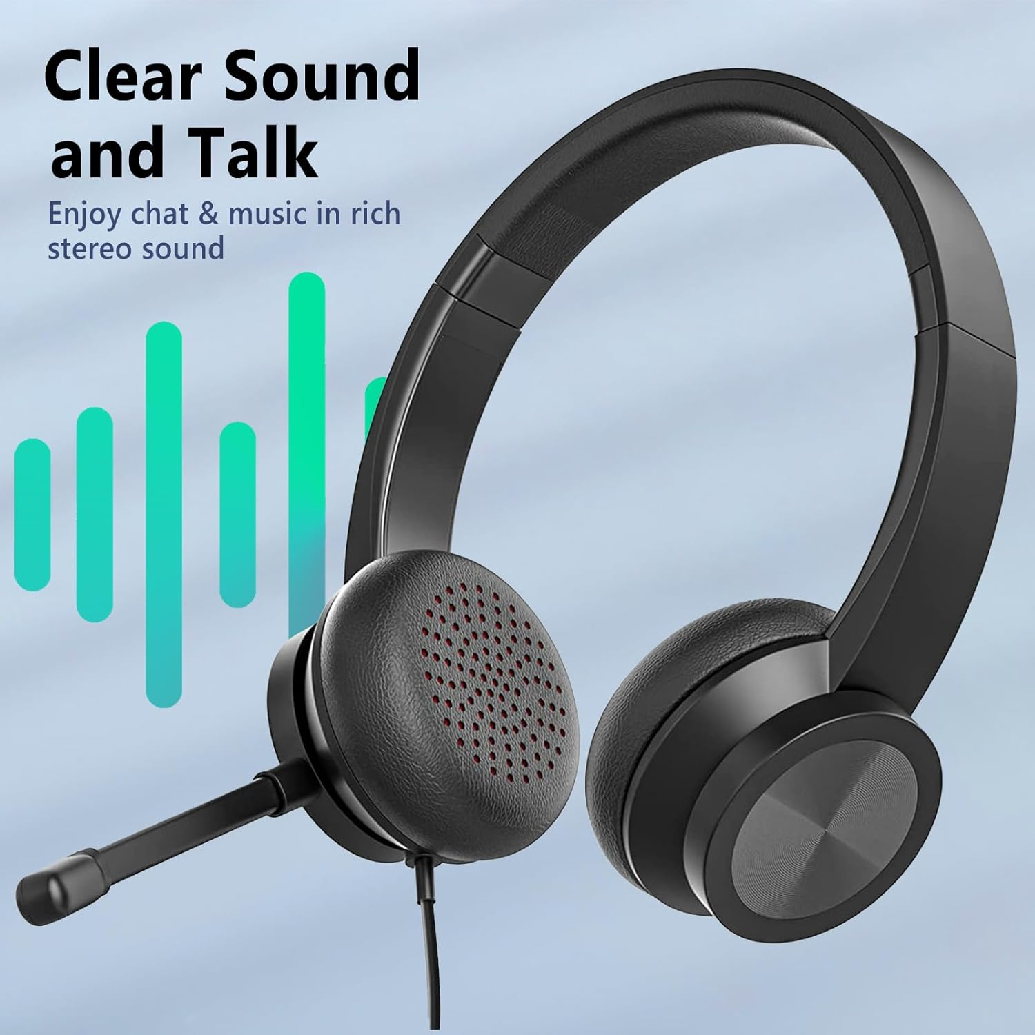 USB Headset with Mic, Wired over Ear Headphone, ANC and Noise Cancelling Microphone of 330 Degrees Rotation, Clear Crystal Sound, Adjustable In-Line Control Microphone, Comfortable Wearing Design image number 1