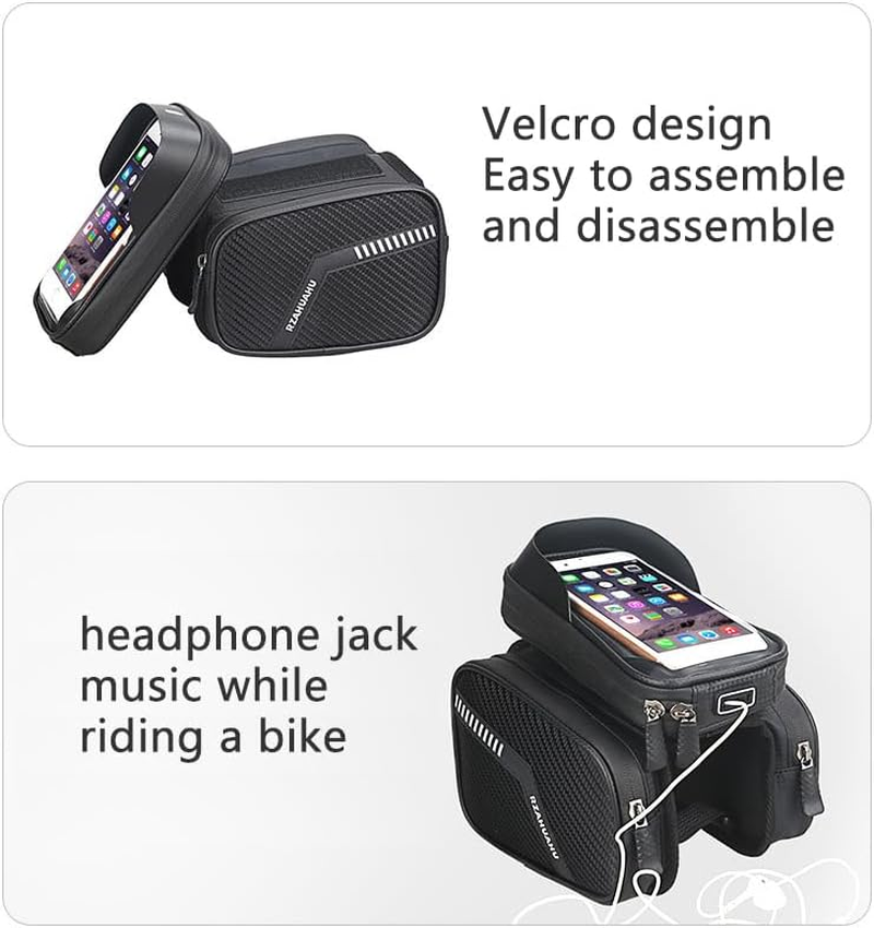 Bike Bag Waterproof and Wear Resistant Bicycle Front Frame Bag with TPU Touch Screen for Mountain Road Bike Cycling Bike Phone Holder Fit Smartphone below 7'' image number 2