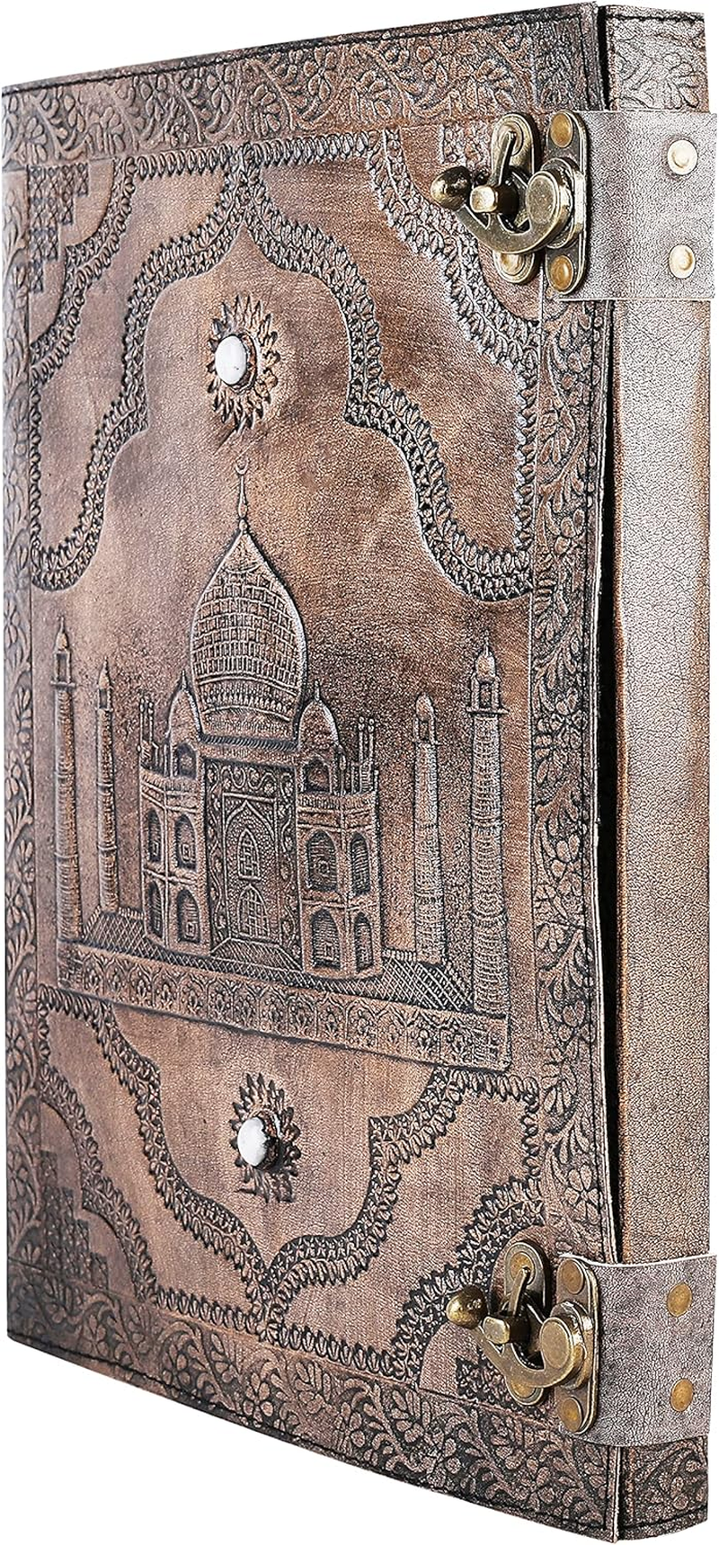 OVERDOSE Tajmahal Vintage Leather Journal - Handmade Antique Journal for Students & Office for Men Women Diary Leather Sketchbook Drawing - Size 10 X 13 Inches | 25 X 33 Cm image number 3