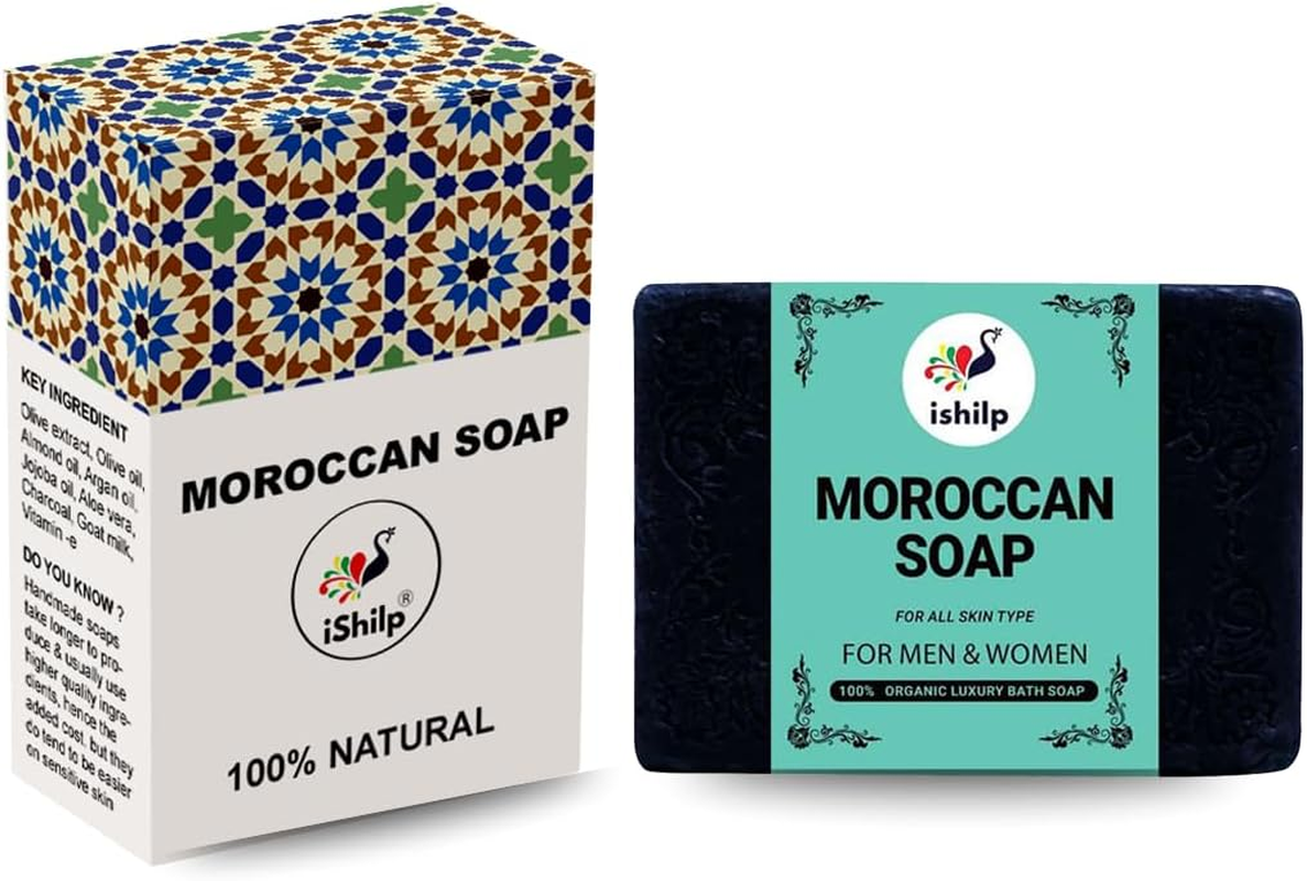 Ishilp Moroccan Black Natural Handmade Soaps for Bath Pack of 2, Body Tan Removal Soap for Women & Men, Moroccan Detan Sabun Soap for Tan Removal (2X100Gm) image number 6
