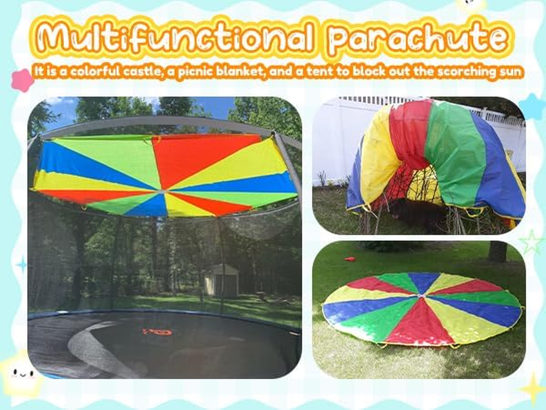 Sonyabecca Parachute 8 Feet 10 Feet 12 Feet for Kids with 9 Handles 12 Handles Play Parachute for 8 12 Kids Tent Cooperative Games Birthday Gift image number 4