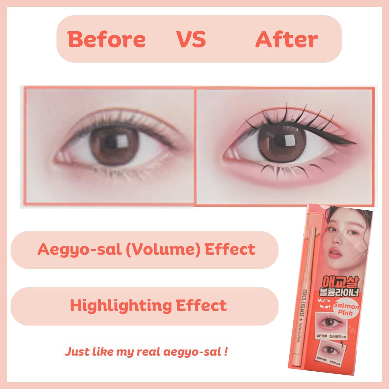 [Thebom] Aegyosal Eyeliner Under-Eye Enhancing Pencil Highlighter Eye Makeup Korean Beauty (Pink Rosy+Salmon Pink) image number 1