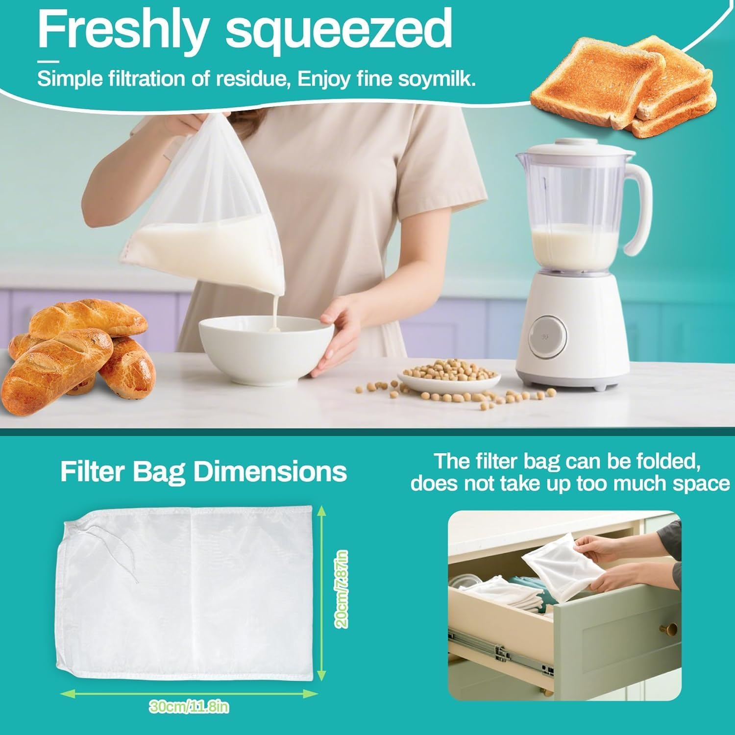 6 Pack Cheese Cloth Cheesecloth for Straining, 8&rdquo;X12&rdquo; Food Grade Nylon Muslin Cloths for Cooking, Strainer Bag for Nut Milk, Soy Milk, Grape Juice, Jelly, Fried Food Cloth Filter Bags image number 2