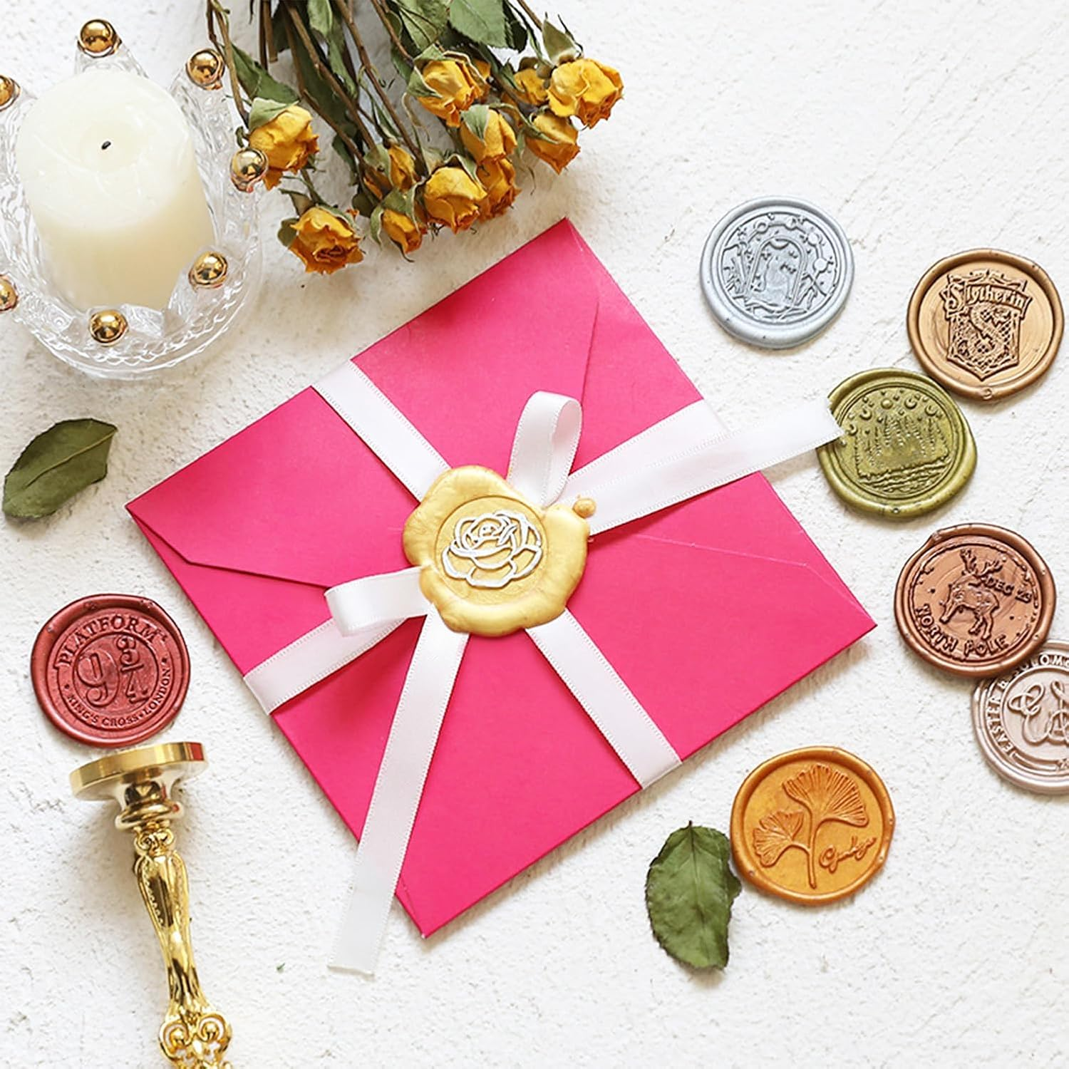 630PCS Sealing Wax Beads Set, 24 Color Beads with Wax Spoon, Tea Candles, Tweezer for Envelope Seals, Invitations, Letters, and DIY Crafts (#01) - 02 image number 7