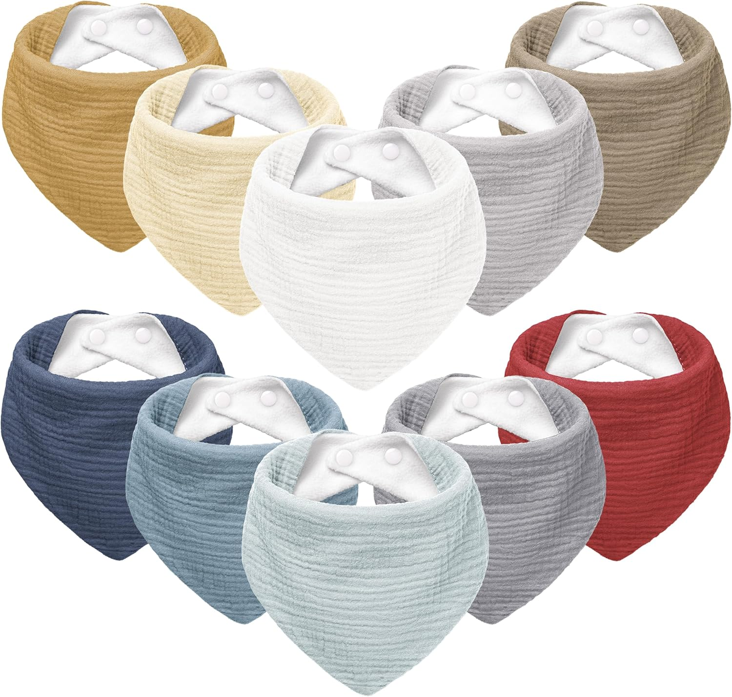 Susurration Muslin Baby Bibs 10Pack Baby Bandana Drool Bibs Soft Adjustable Newborn Bibs for Unisex Baby Girls & Boys