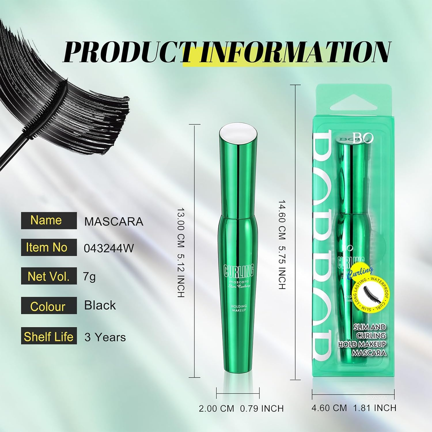 5D Mascara Waterproof & Sweat-Proof, Long-Lasting Mascara for Extremely Long Eyelashes, Mascara for Extra Volume & Definition Green image number 5