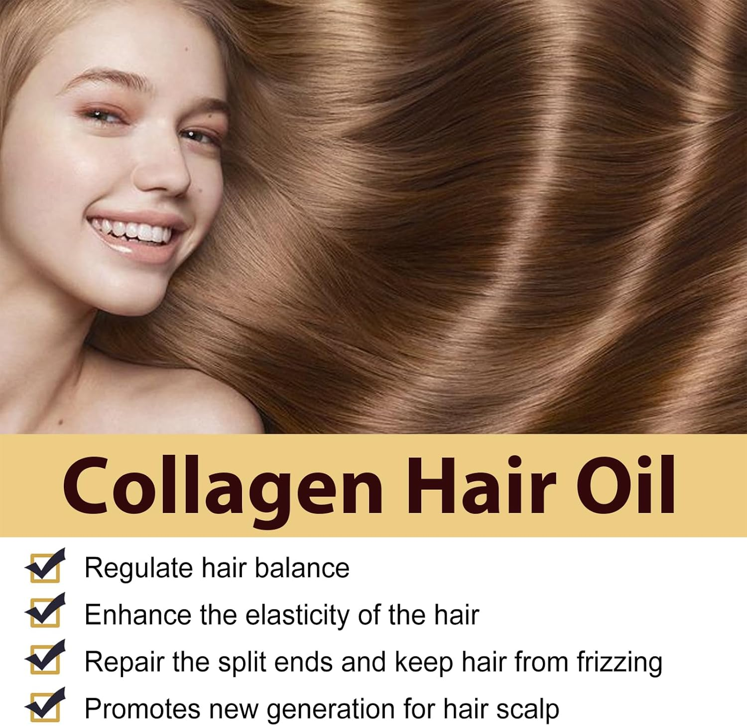 Collagen Hair Oil Repair Split Ends - Strengthens Hair Elasticity, Deep Moisturizing for Dry Damaged Hair, Adds Volume & Thickness with Pro-Vitamin Blend, Fast-Absorbing & Frizz-Free image number 6