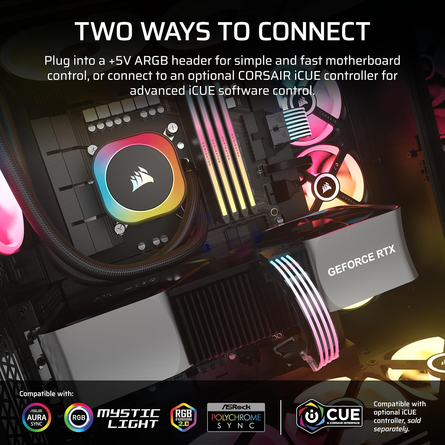 CORSAIR Icue ARGB PSU Cable Strips &ndash; 2X 200Mm LED Strips &ndash; 100 RGB Leds per Strip &ndash; Fits Any PSU Cable &ndash; Motherboard 5V ARGB Control &ndash; Black image number 5