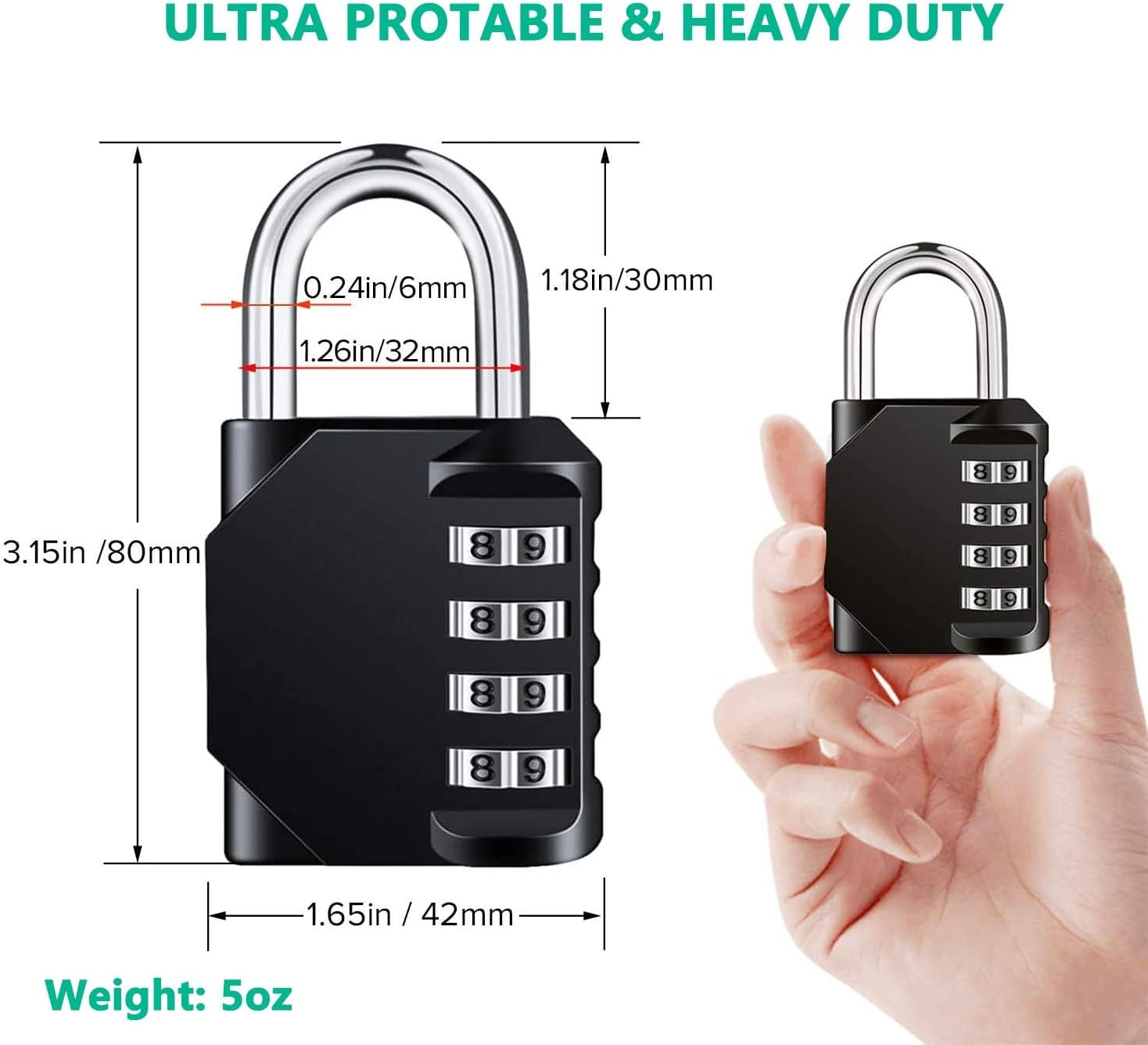 Heavy Duty 4-Digit Combination Padlock, Waterproof, 2 Pack for School Gym Locker, Fence Gate, Toolbox image number 1