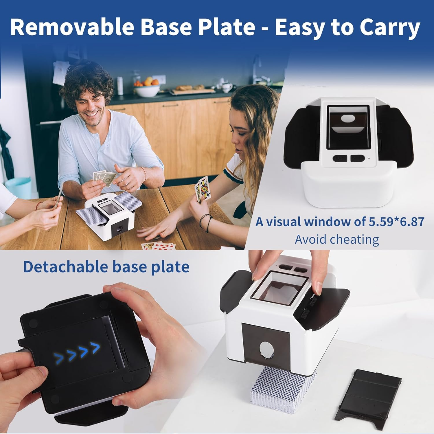 Quiet Automatic Card Shuffler 1-2 Deck, 2000 Mah USB-C Rechargeable Electronic Card Shuffler, One-Press AUTO and Manual Card Shuffle Machine for UNO Poker Blackjack Skip-Bo Phase 10 (White) image number 1