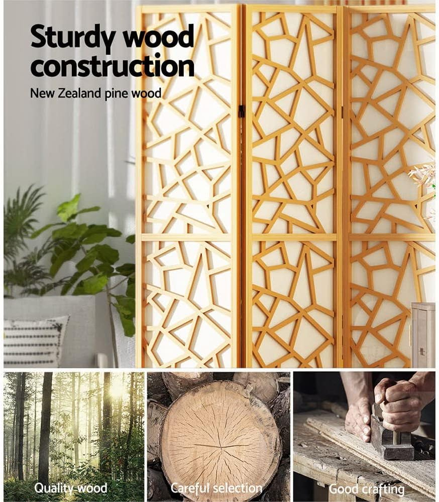 Artiss Room Divider, 4 Panel Folding Wooden Privacy Portable Screen Shelf Dividers Partition Wall Screens Home Pet Child Indoor Balcony Bedroom Furniture, Separator Water-Resistant Natural image number 5