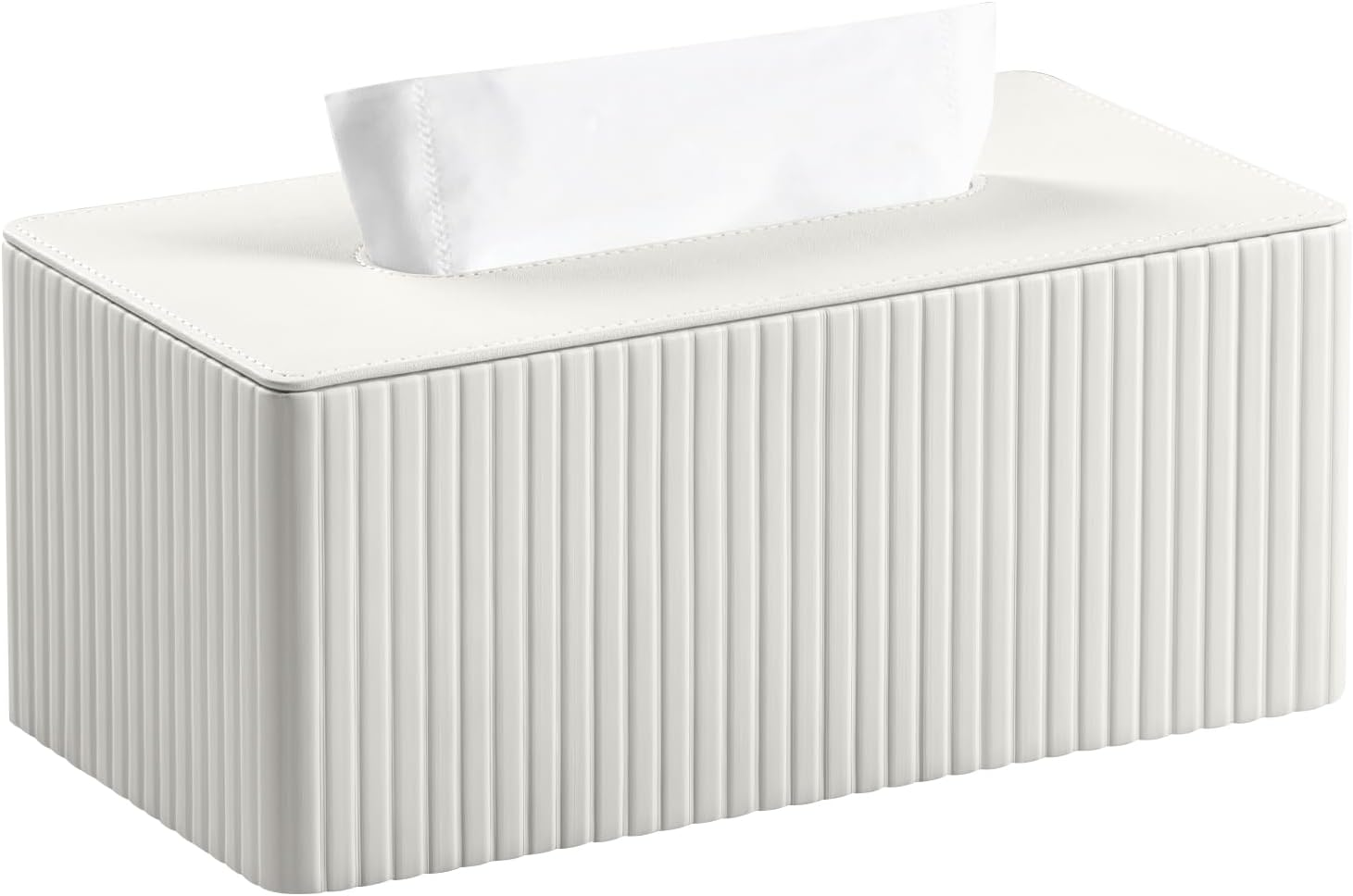 Stylish PU Leather Rectangle Tissue Box Cover with Magnetic Bottom for Bathroom Bedroom Office (White Stripes) - Black image number 7