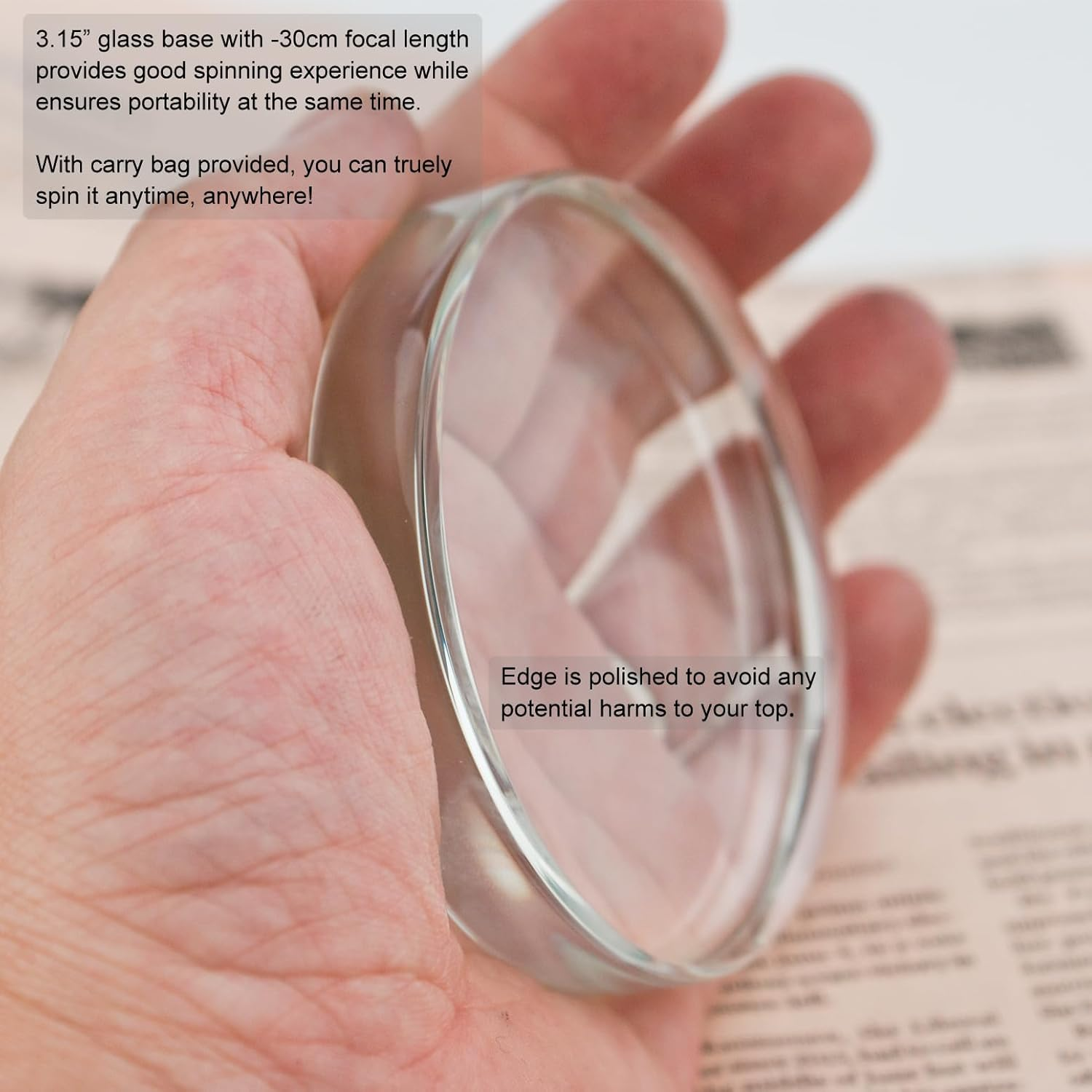 Djuiinostar Spinning Top: Long Lasting (5-8 Minutes), with Glass Base (Diameter: 3.15"; Focal Length: -30Cm; Edge Polished) and Carry Case, CNC Machined, Time Killer, EDC Desk Toy, Fancy Gift DST-820B