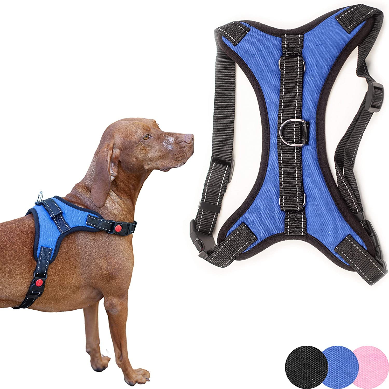 Zenify Pets Dog Harness - Chest Control Grab Adjustable Reflective for Medium Dogs (Pink, Medium)&hellip; - Black Medium image number 2
