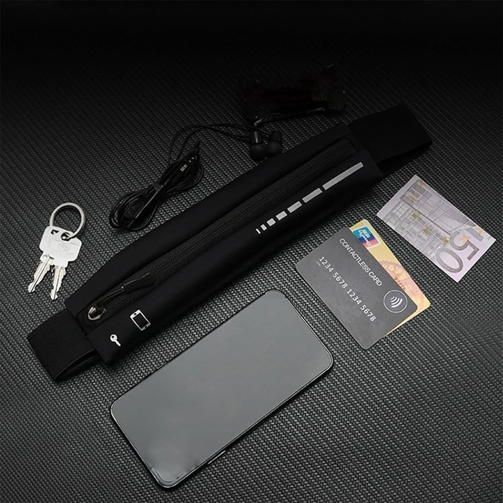 Slim Running Belt Fanny Pack, Waist Reflective Pouch Belt for Sport, Money Phone Keys, Black image number 5