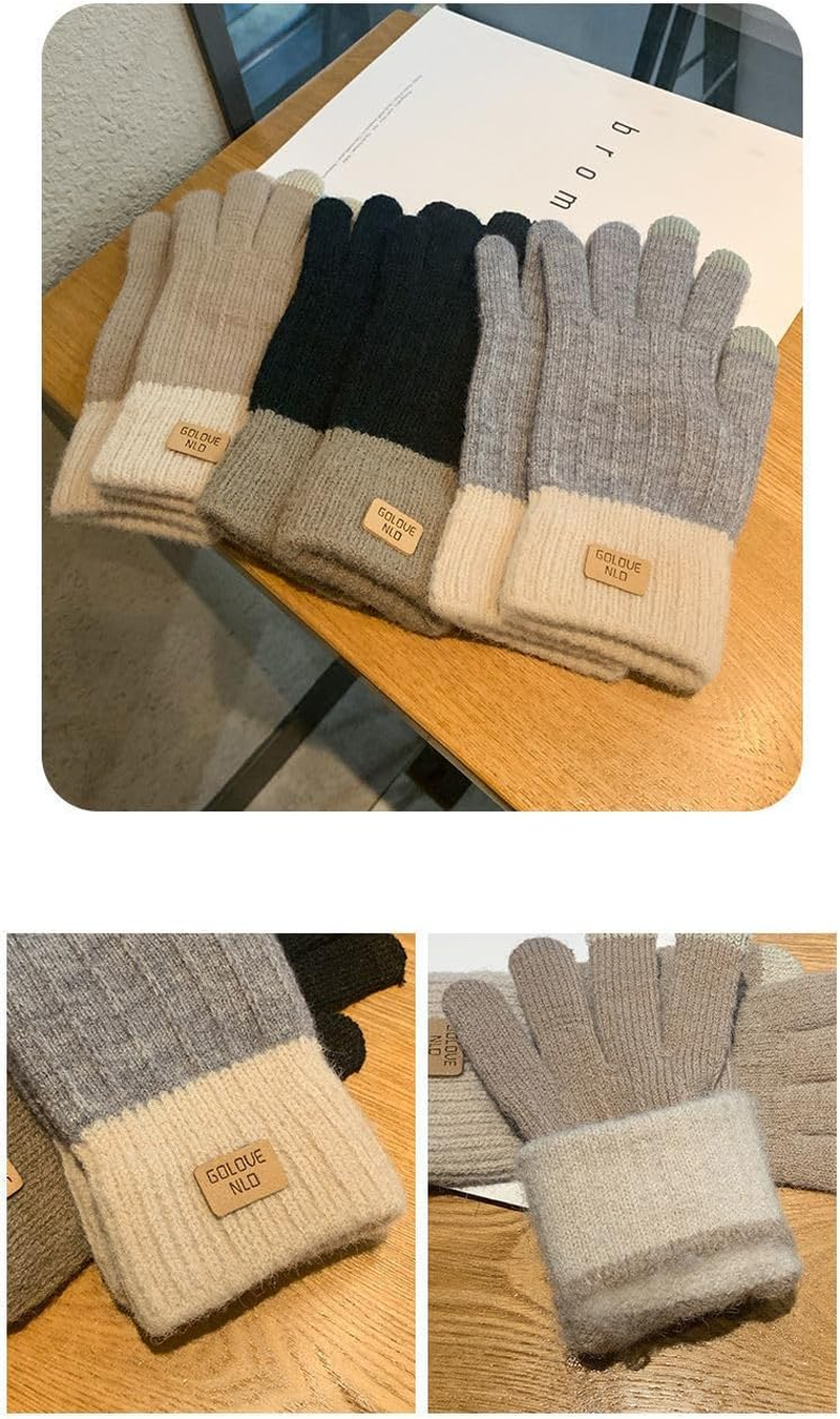 Women Gloves Winter Touch Screen Knitted Warm Gloves, MH MOIHSING Elastic Warm Fleece Anti-Slip Working Running Gloves for Women, Winter Gloves for Skiing Cycling Hiking Driving Outdoor Sports (Kahki)