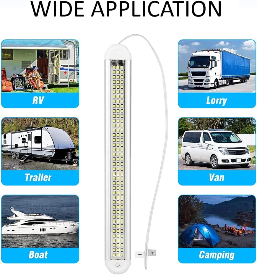 12V/24V LED Interior Light Bar, 120 Leds 1200LM 8W DC 12V Led Light Bar, LED Strip Lights with On/Off Switch for Enclosed Trailer Truck RV Car Lorry Camper Boat Caravan Motorhome Home Cabinet（2Pack） image number 4