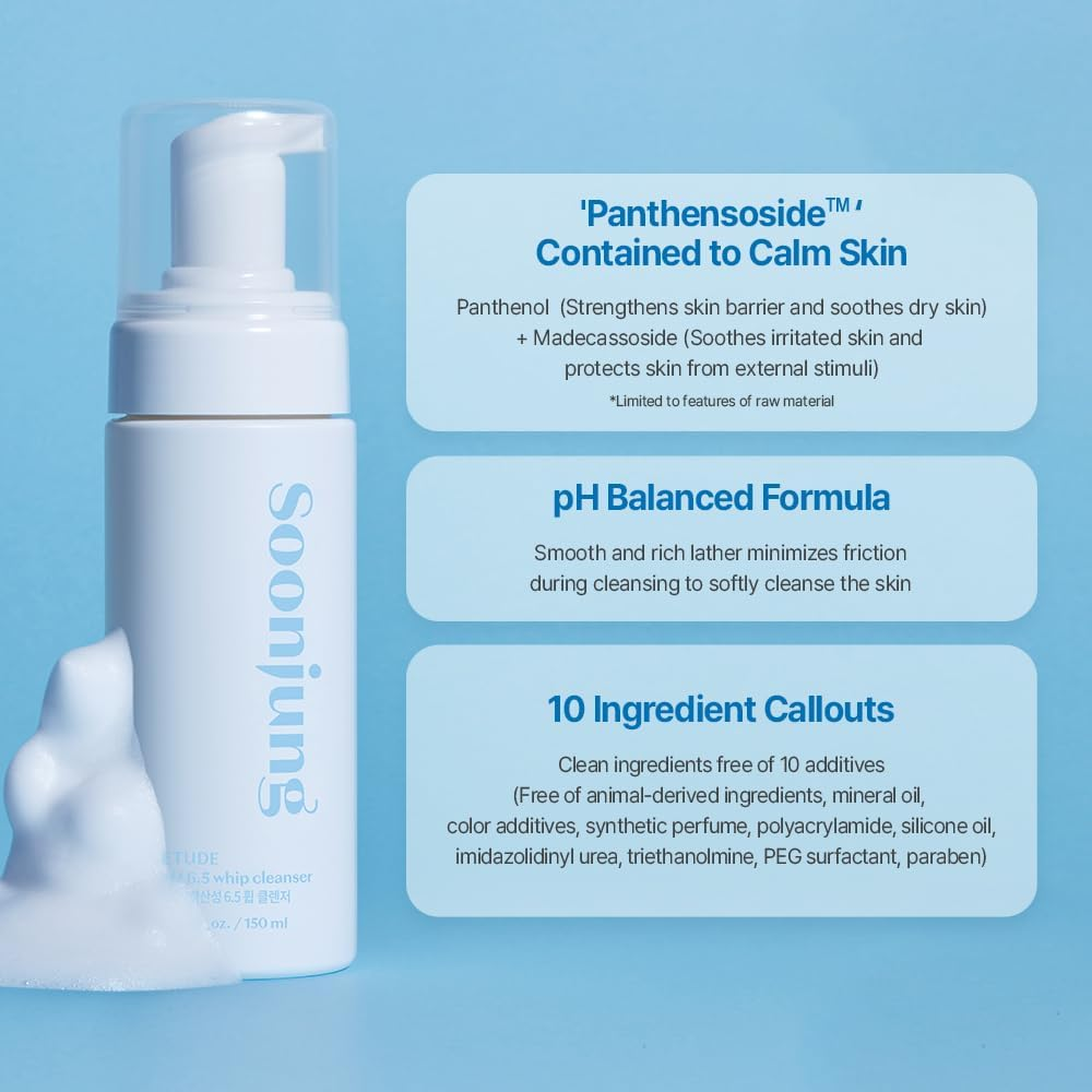 ETUDE Soonjung Ph 6.5 Whip Cleanser 8.45 Fl.Oz (250Ml) | Non Comedogenic & Hypoallergenic Soft Bubble Facial Wash for Sensitive Skin | Fragrance-Free & Low-Ph Vegan Facial Cleansing Foam | K-Beauty image number 5