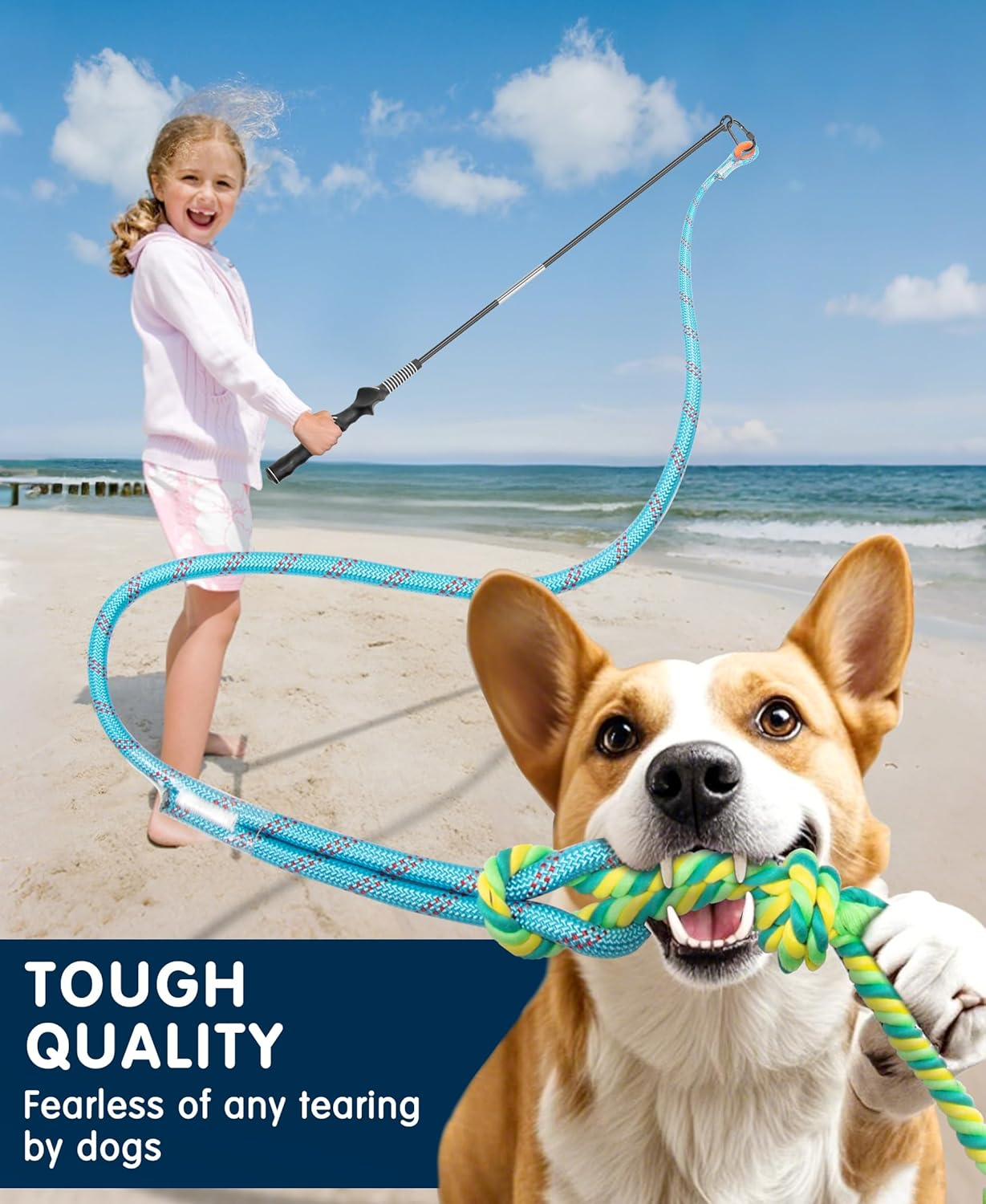 Ycozy Flirt Pole for Dogs Chase & Tug of War Interactive Dog Teaser Wand Toys Outdoor Exercise & Training with 2 Replacement Toys for Small Medium Large Dogs - Pole 83Cm